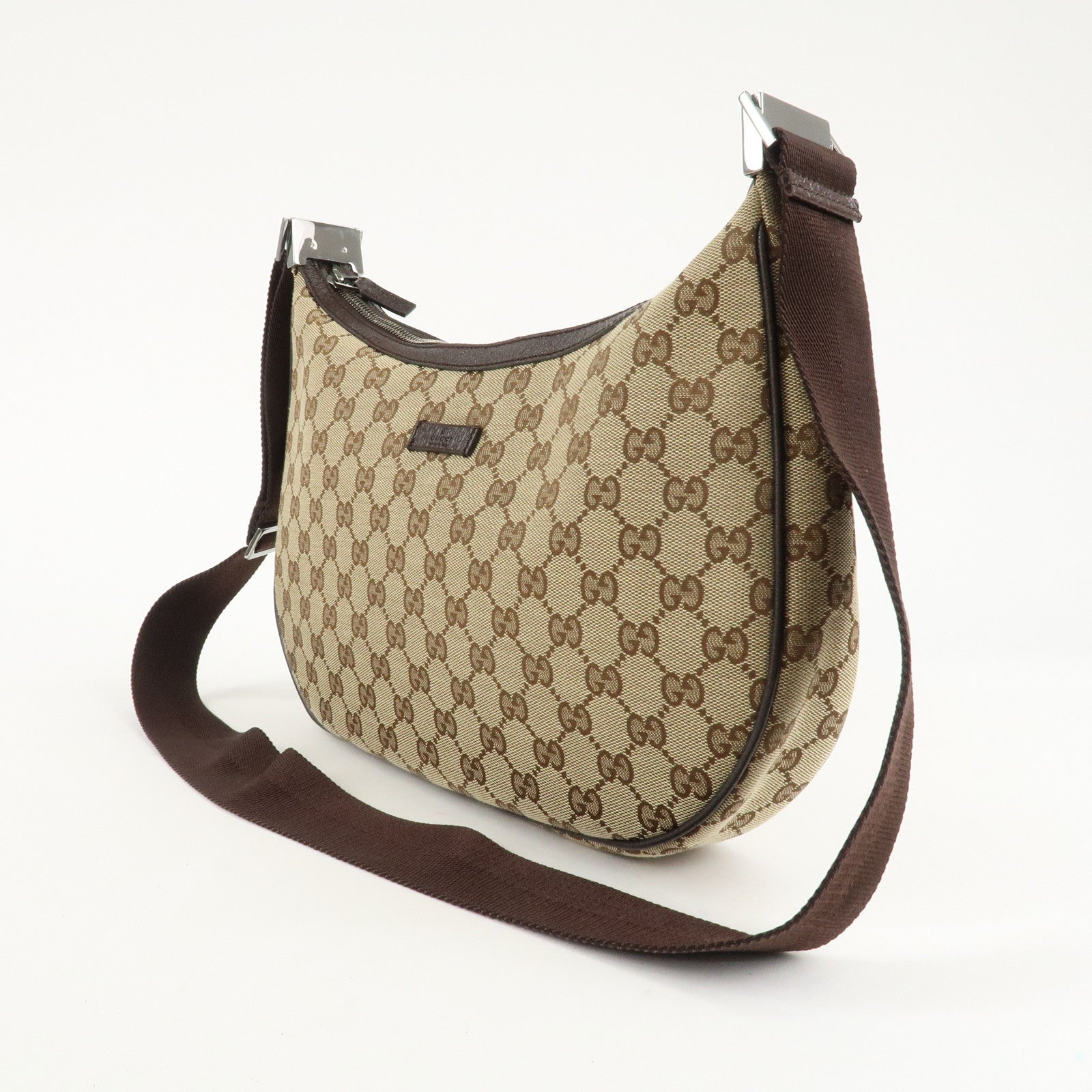 GUCCI GG Canvas Leather Shoulder Bag Beige Brown 122790 Used
