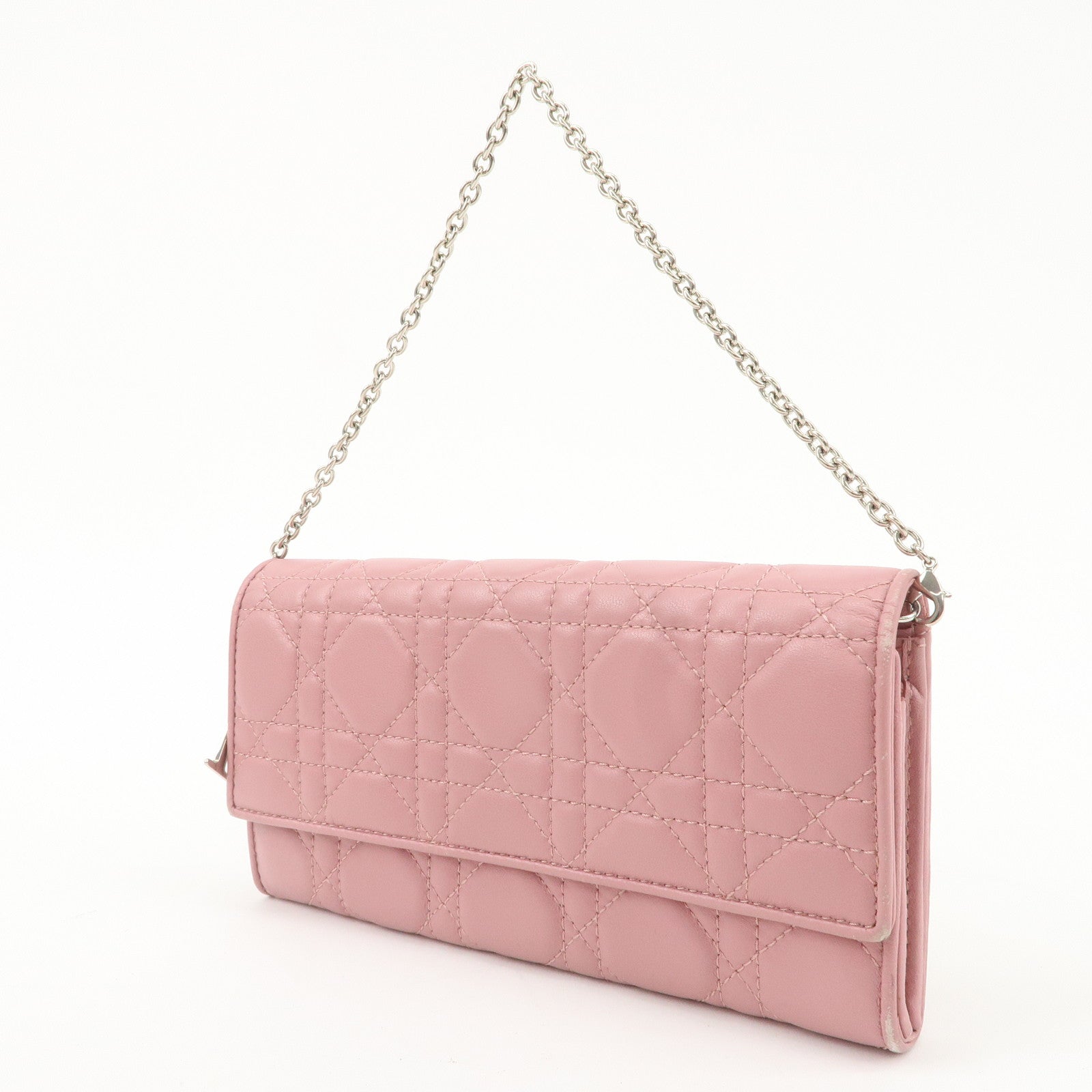 Christian Dior Cannage Dior Leather Chain Wallet Pink