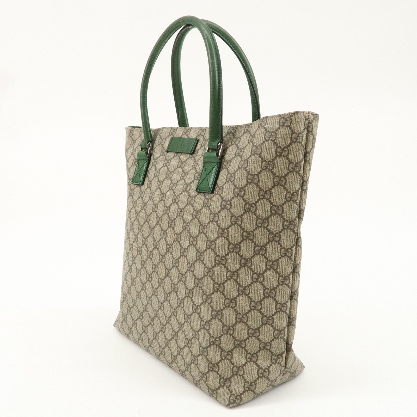 GUCCI GG Supreme Leather Tote Bag Beige Green 131220