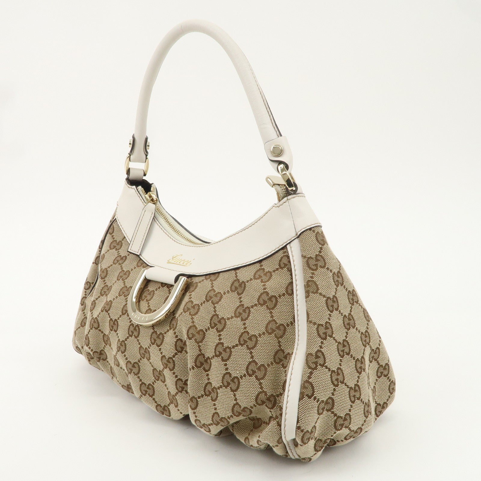 GUCCI Abbey GG Canvas Leather Shoulder Bag Beige Ivory 190525