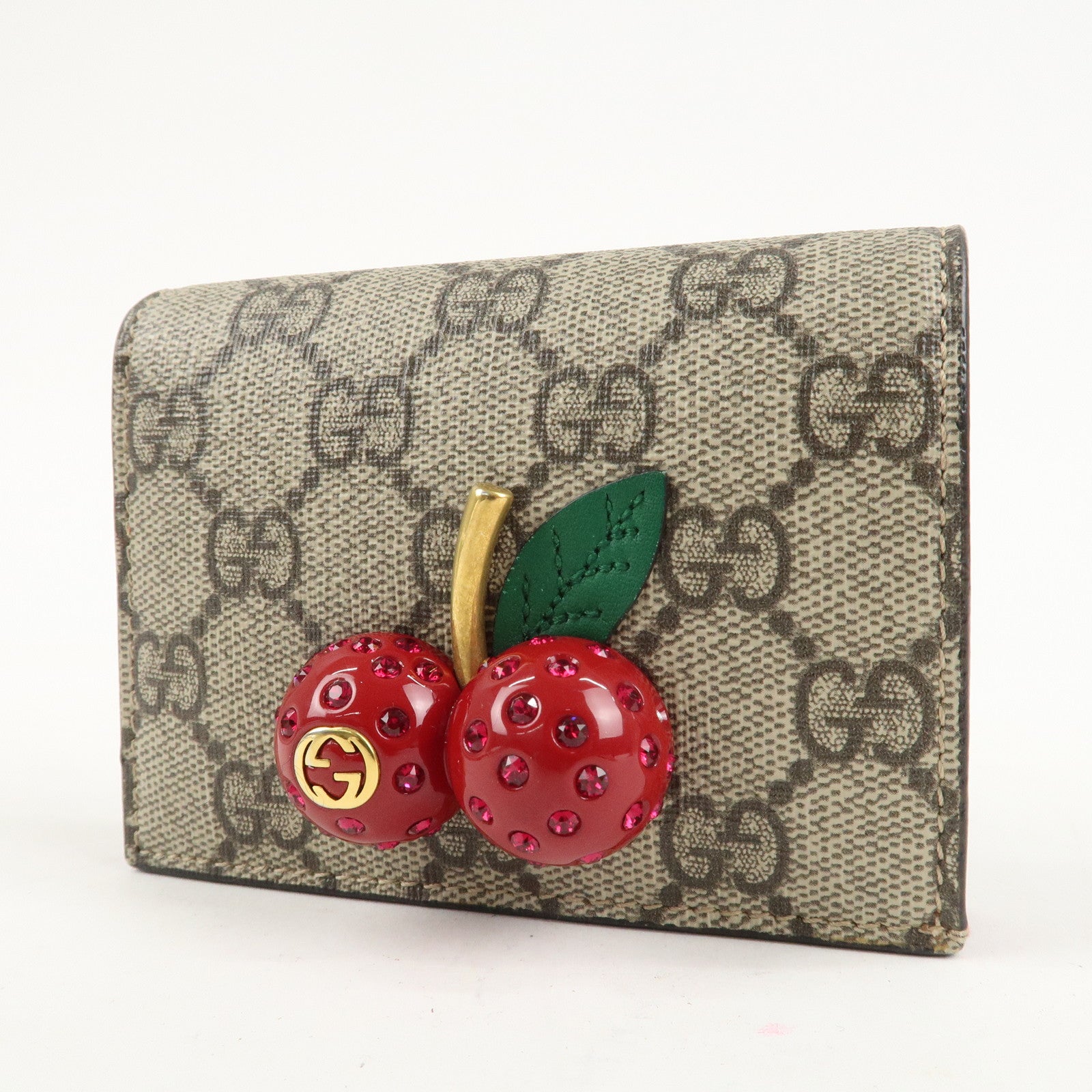 GUCCI Interlocking G GG Supreme Cherry Compact Wallet 476050 Used