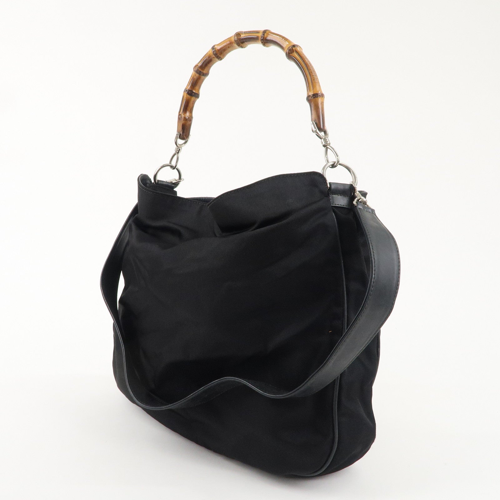 GUCCI Bamboo Nylon Leather 2WAY Bag Hand bag Black 001・123・1577