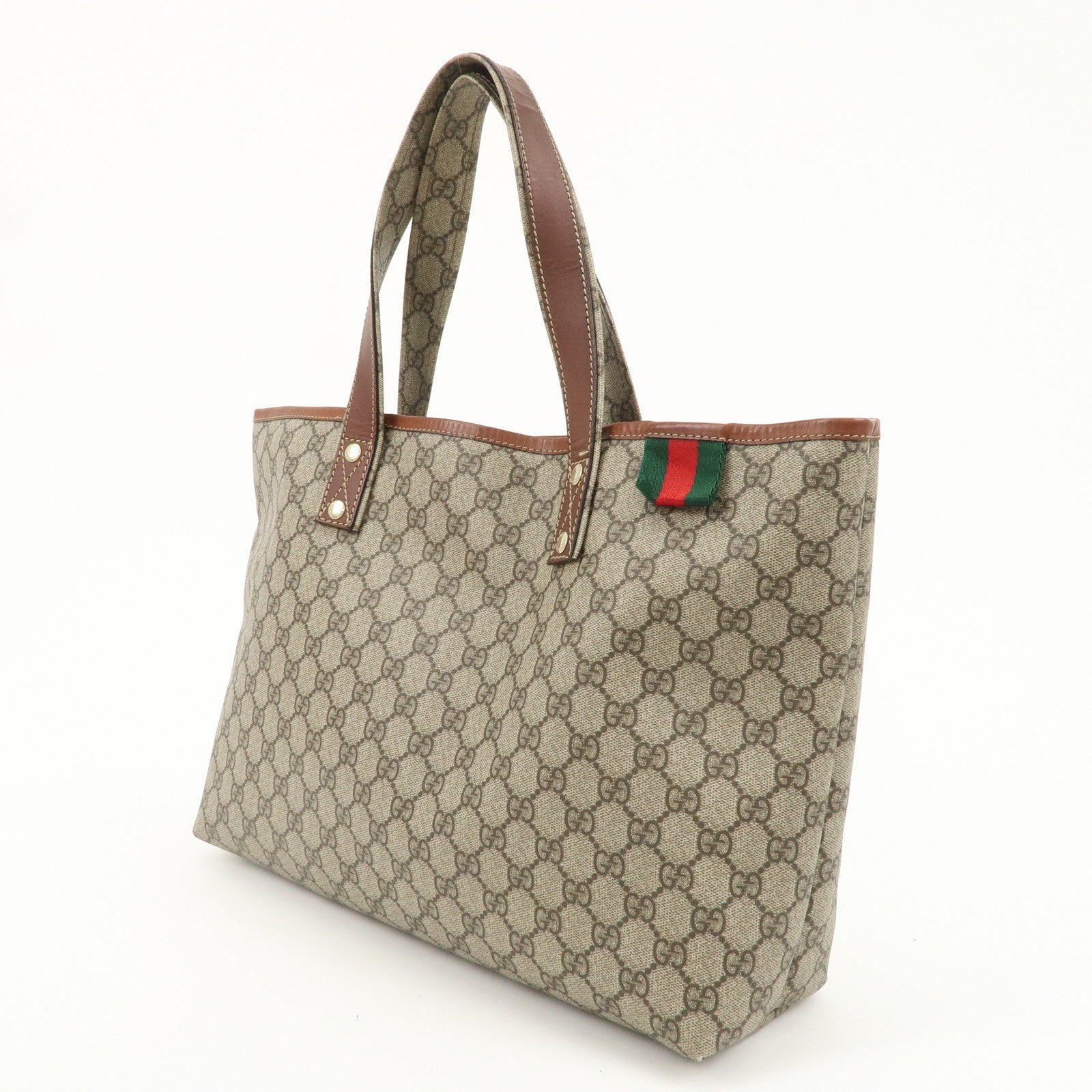 GUCCI Sherry GG Supreme Leather Tote Bag Beige Brown 211134