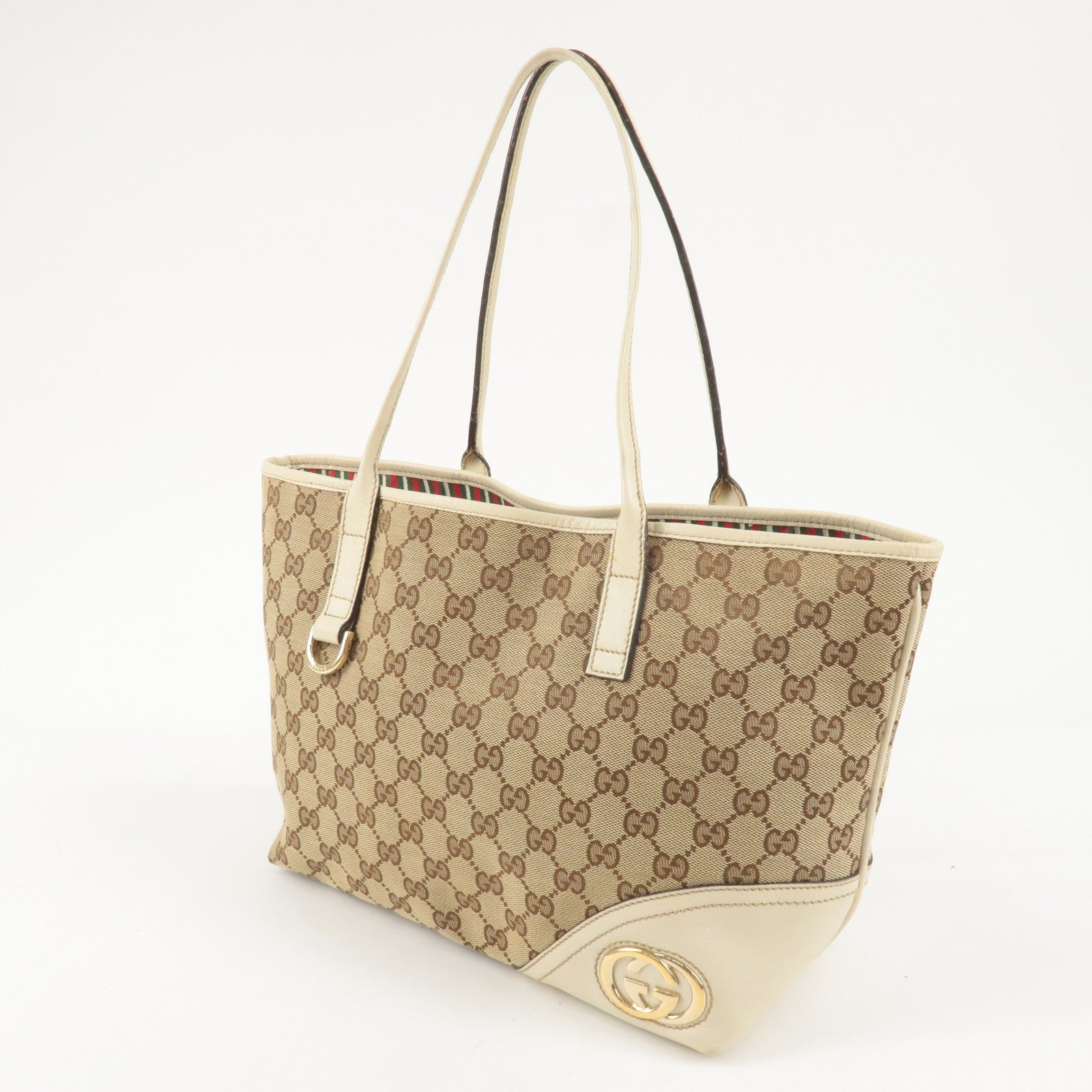 GUCCI Abbey GG Canvas Leather Tote Bag Hand Bag Beige Ivory 169946