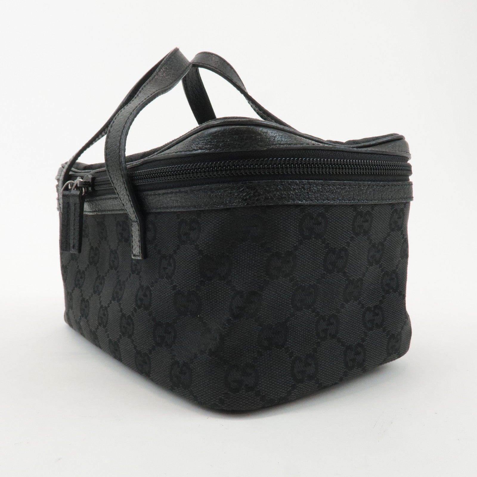 GUCCI GG Canvas Leather Vanity Bag Black 124540