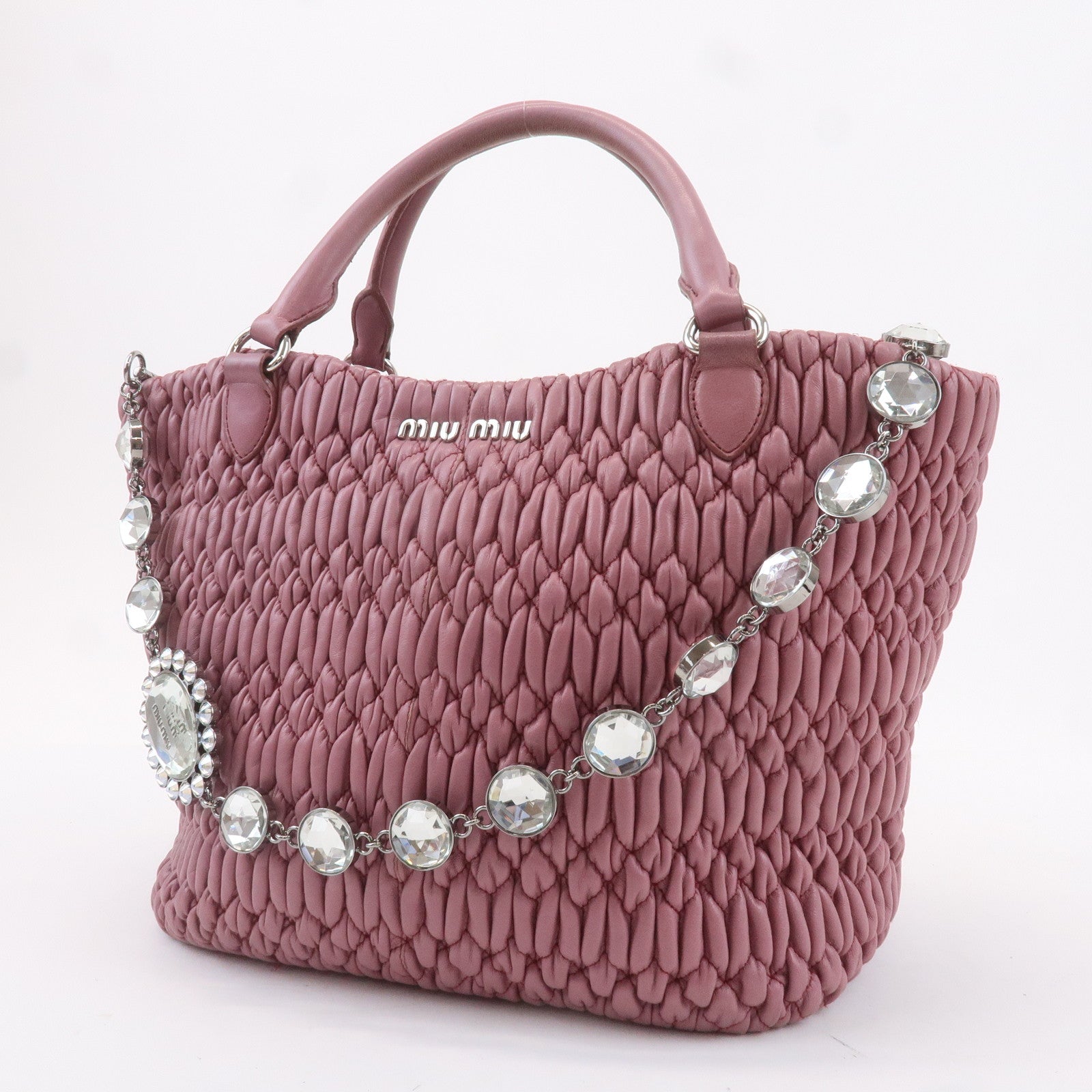 MIU MIU Leather Nappa Crystal 2WAY Bag Hand Bag Pink RN0896