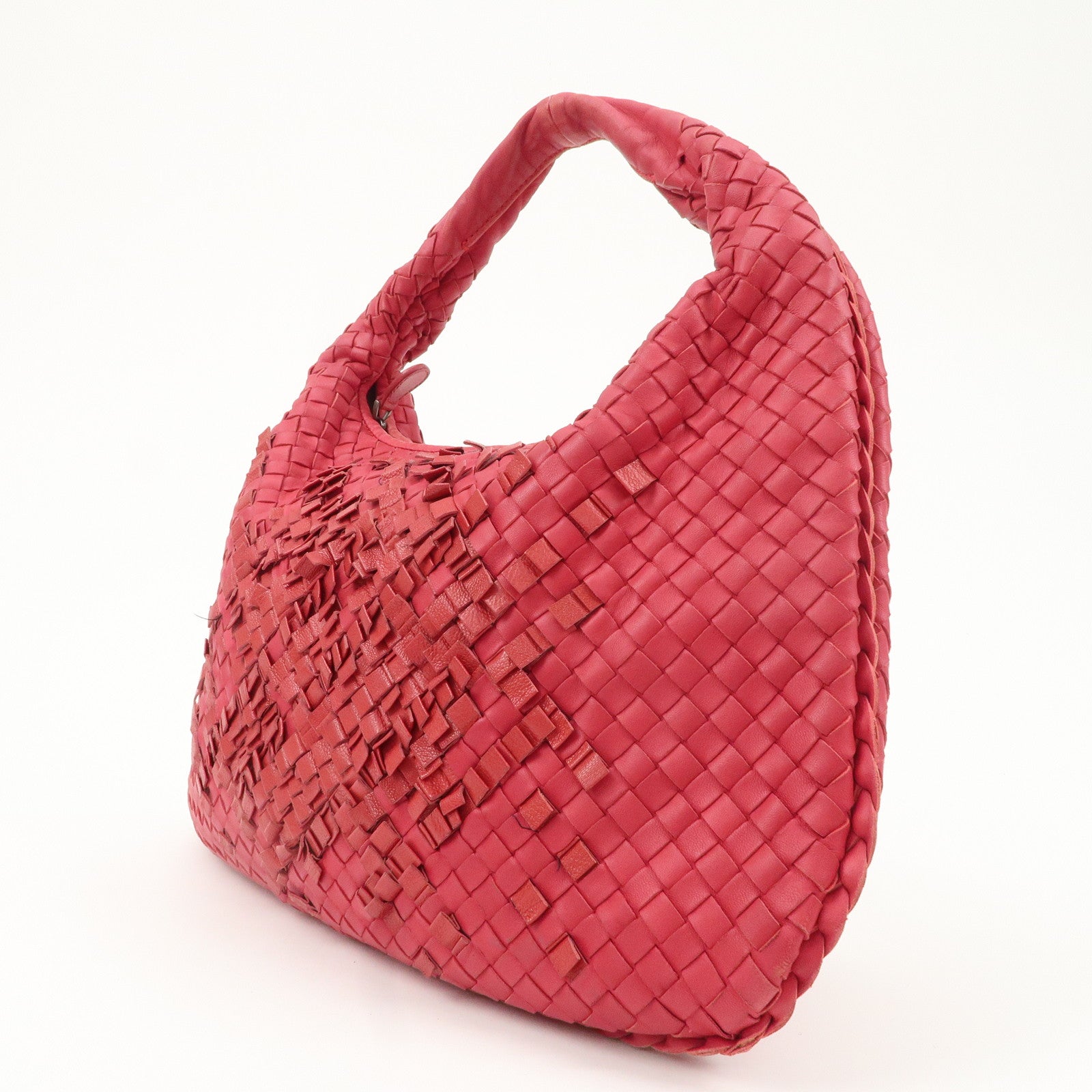 BOTTEGA VENETA Hobo Intrecciato Leather Shoulder Bag Pink 115653