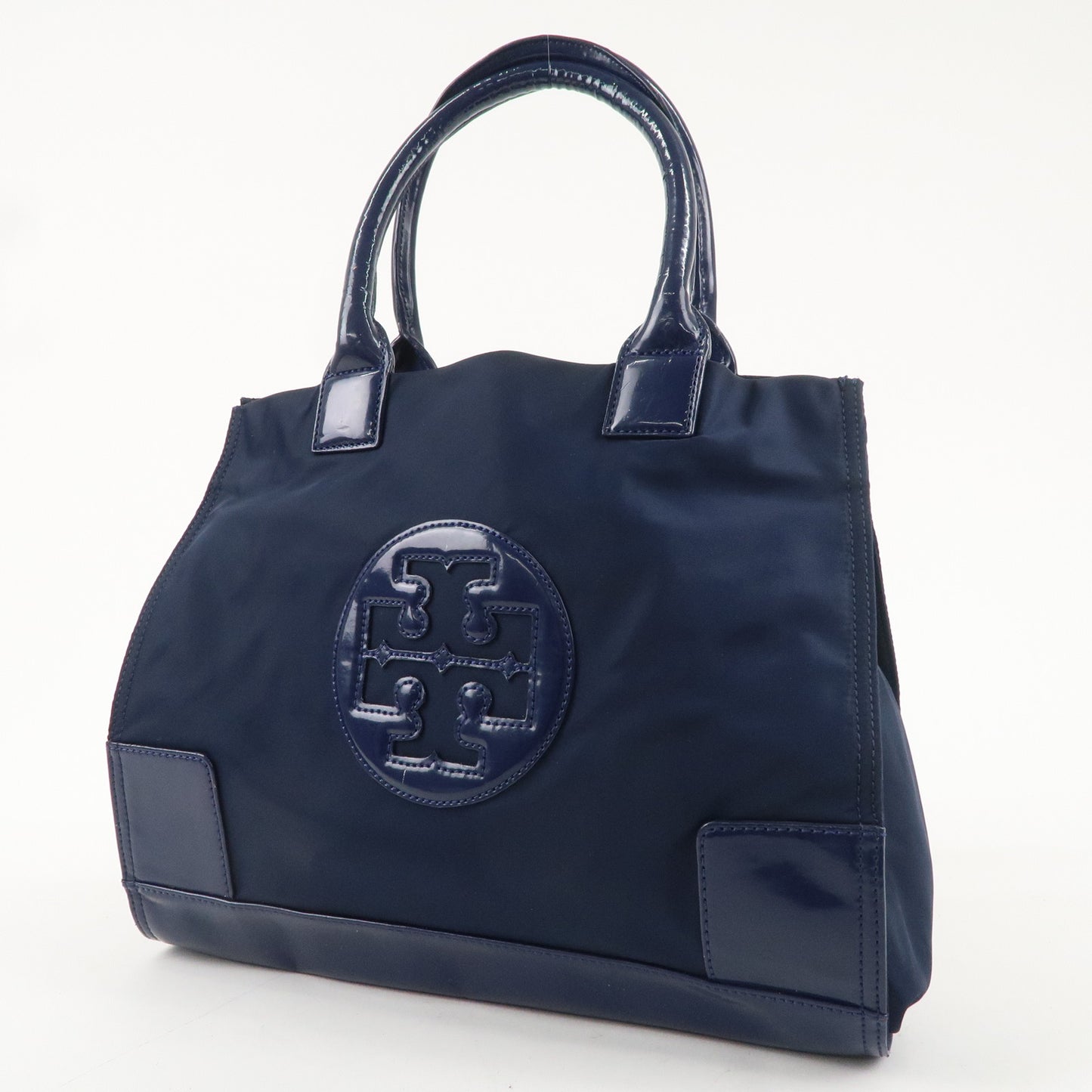 Tory Burch Amanda Logo Nylon Enamel Tote Bag Sholder Bag Navy