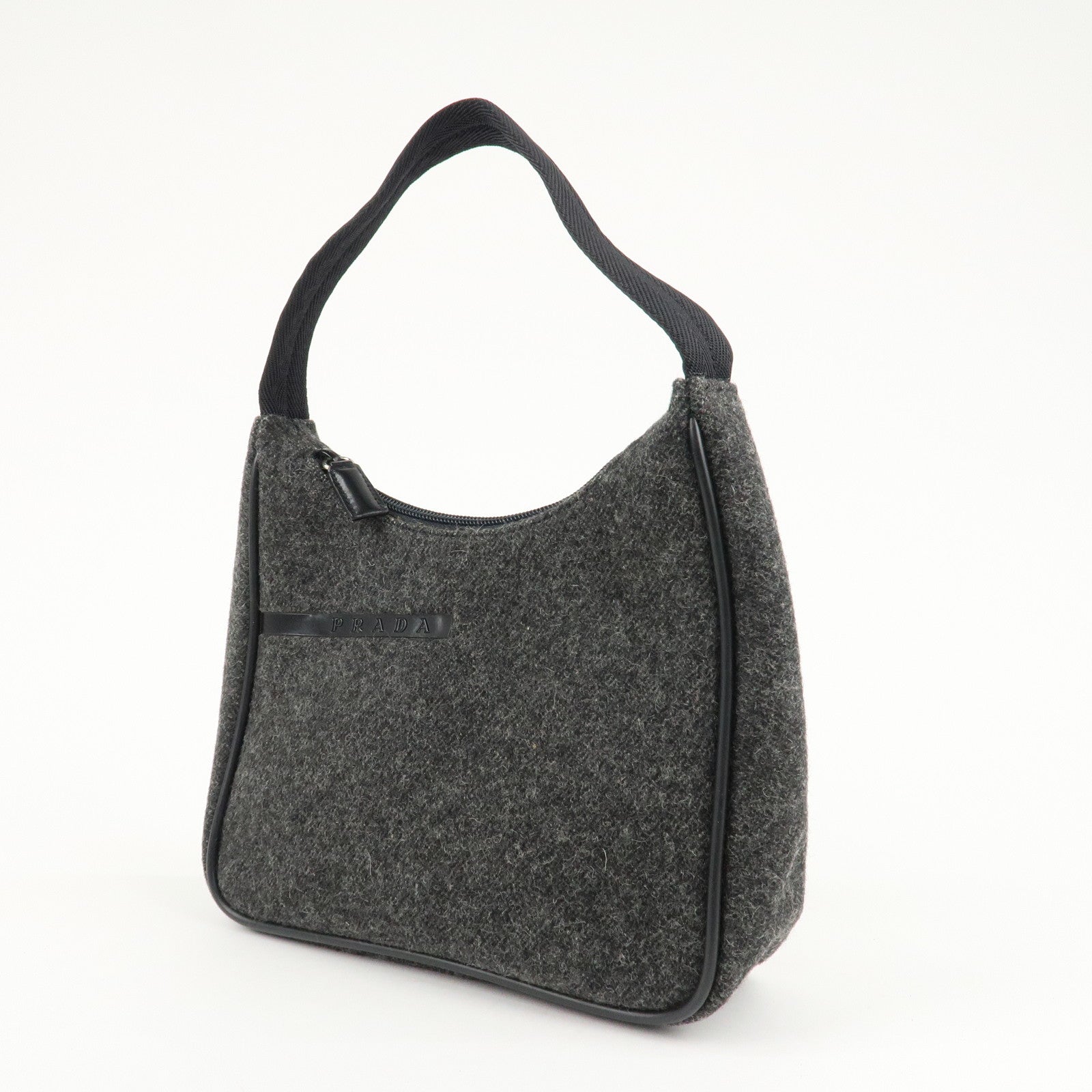 PRADA Felt Leather Shoulder Bag Hand Bag Gray Black