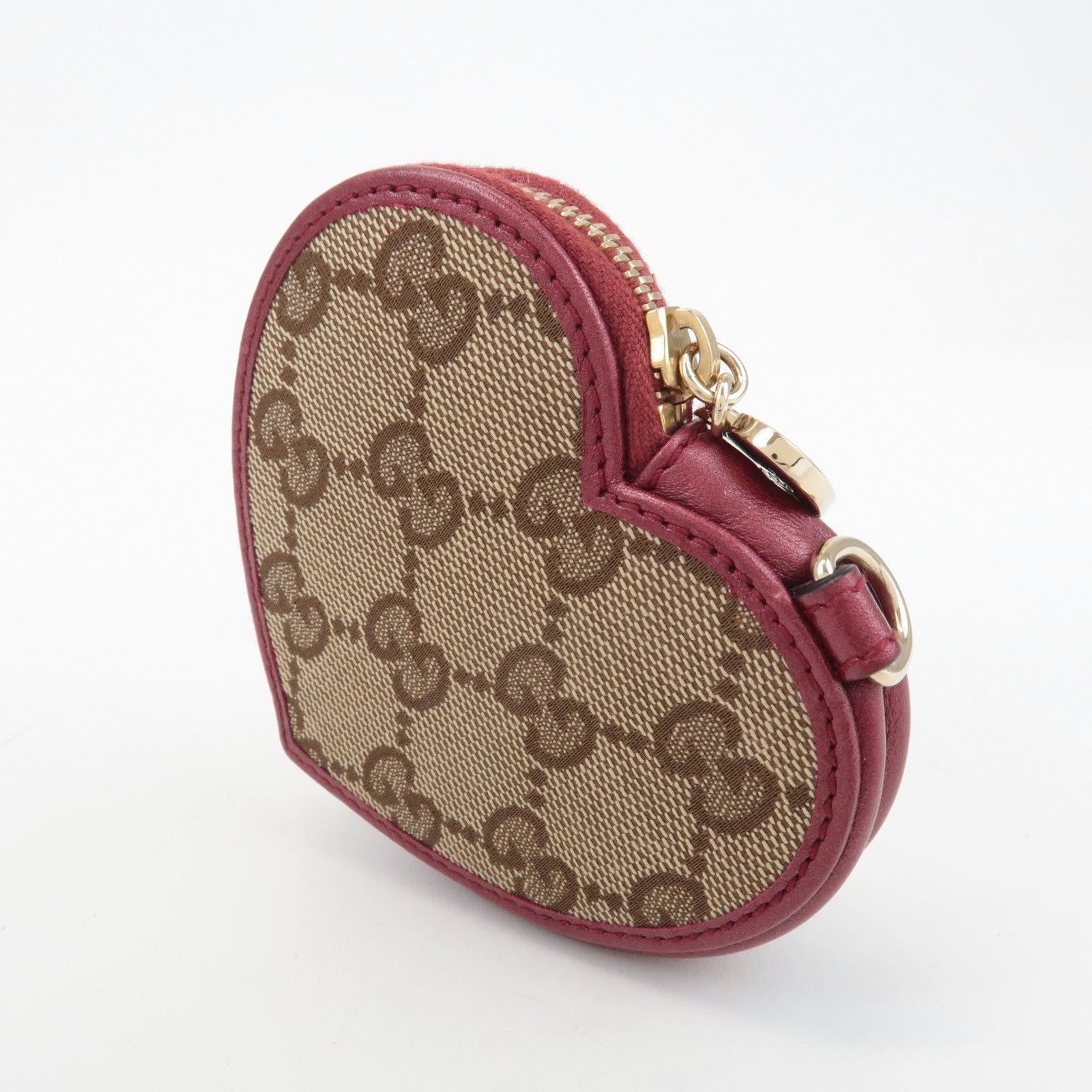 GUCCI GG Canvas Leather Heart Coin Purse Coin Case Red 152615