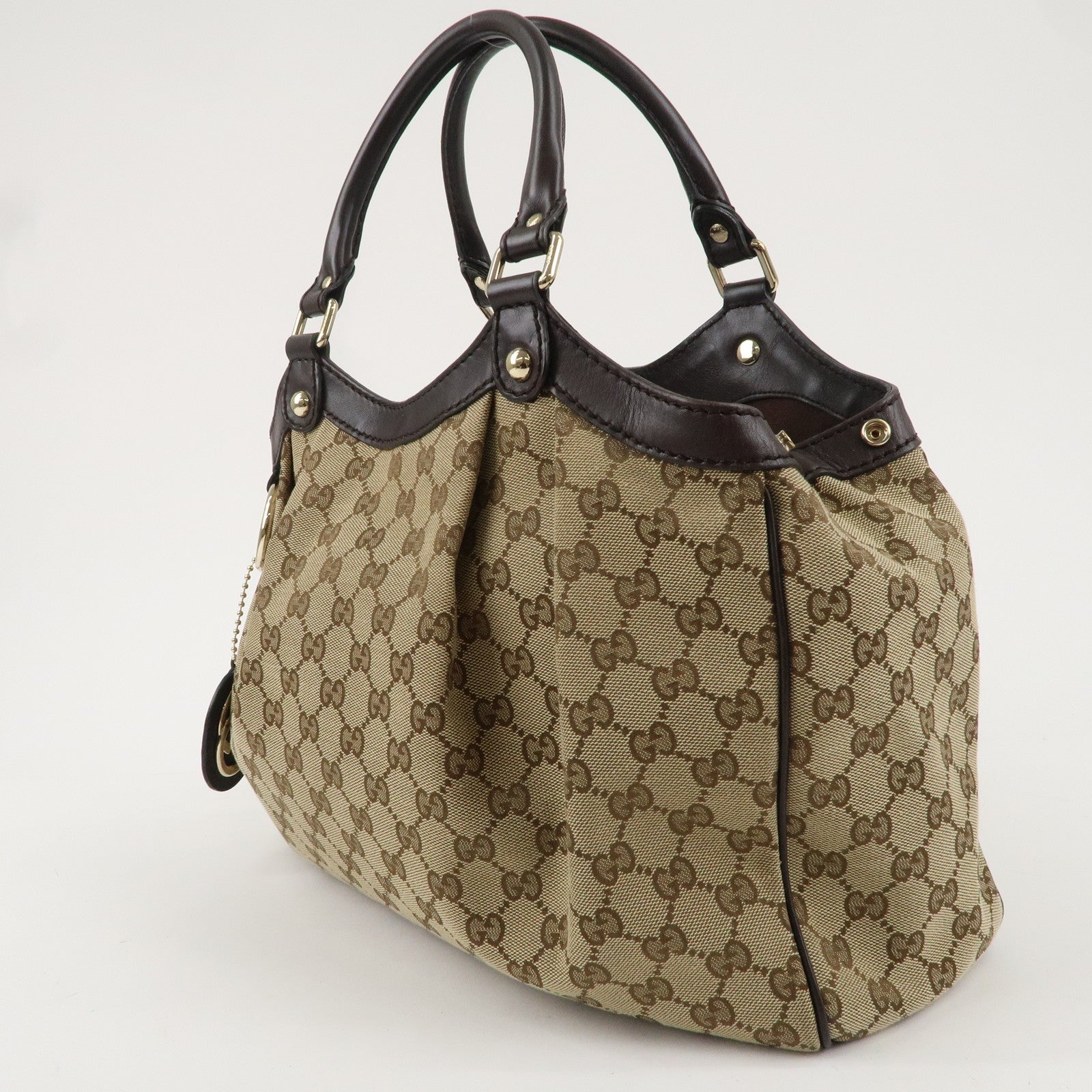 GUCCI Sukey GG Canvas Leather Tote Bag Beige Brown 211944