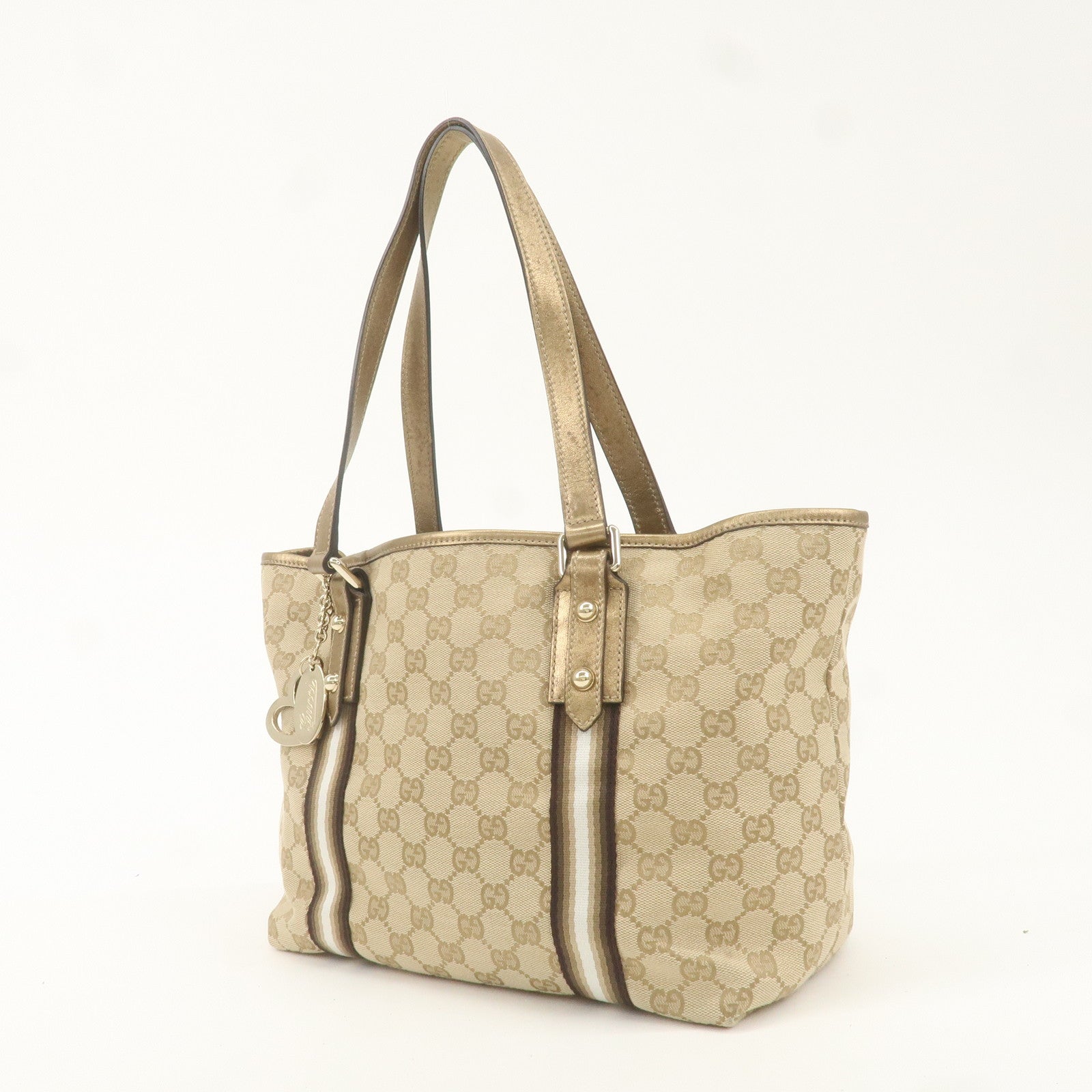 GUCCI GG Canvas Leather Shoulder Tote Bag Beige Gold 137396