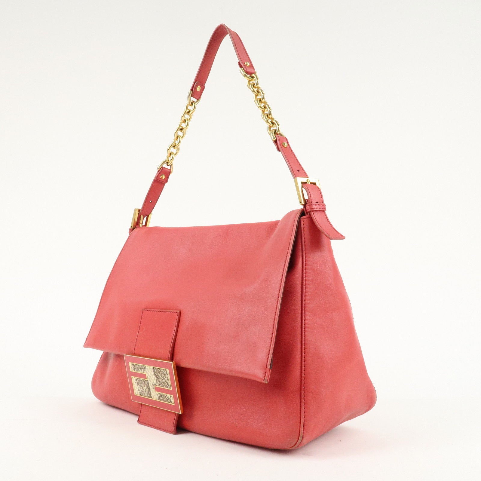 FENDI Big Mamma Baguette Leather Chain Shoulder Bag Pink 8BR638 Used