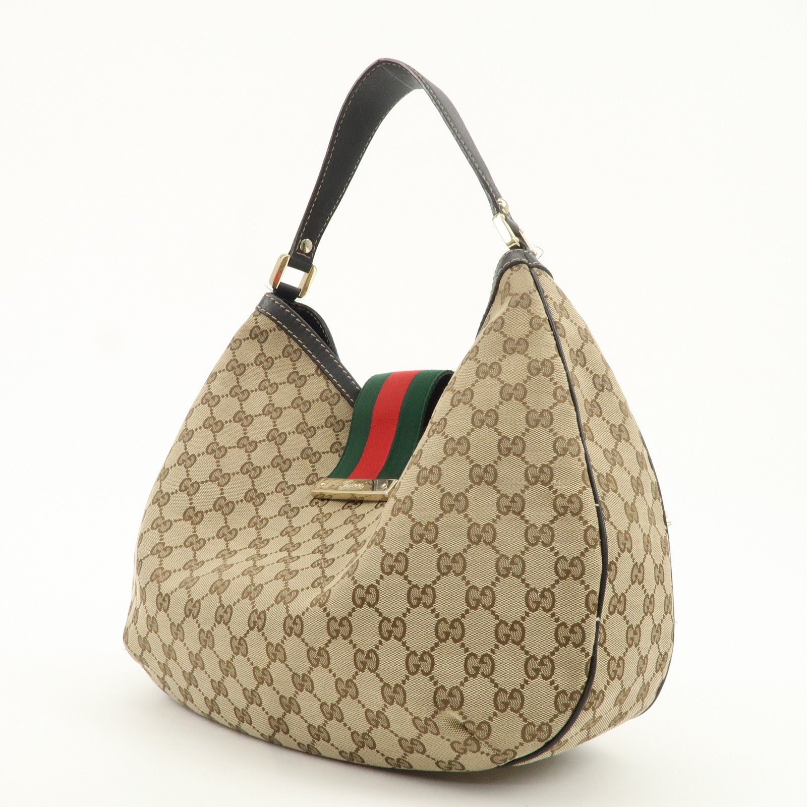 GUCCI Sherry GG Canvas Leather Shoulder Bag Beige Black 233604