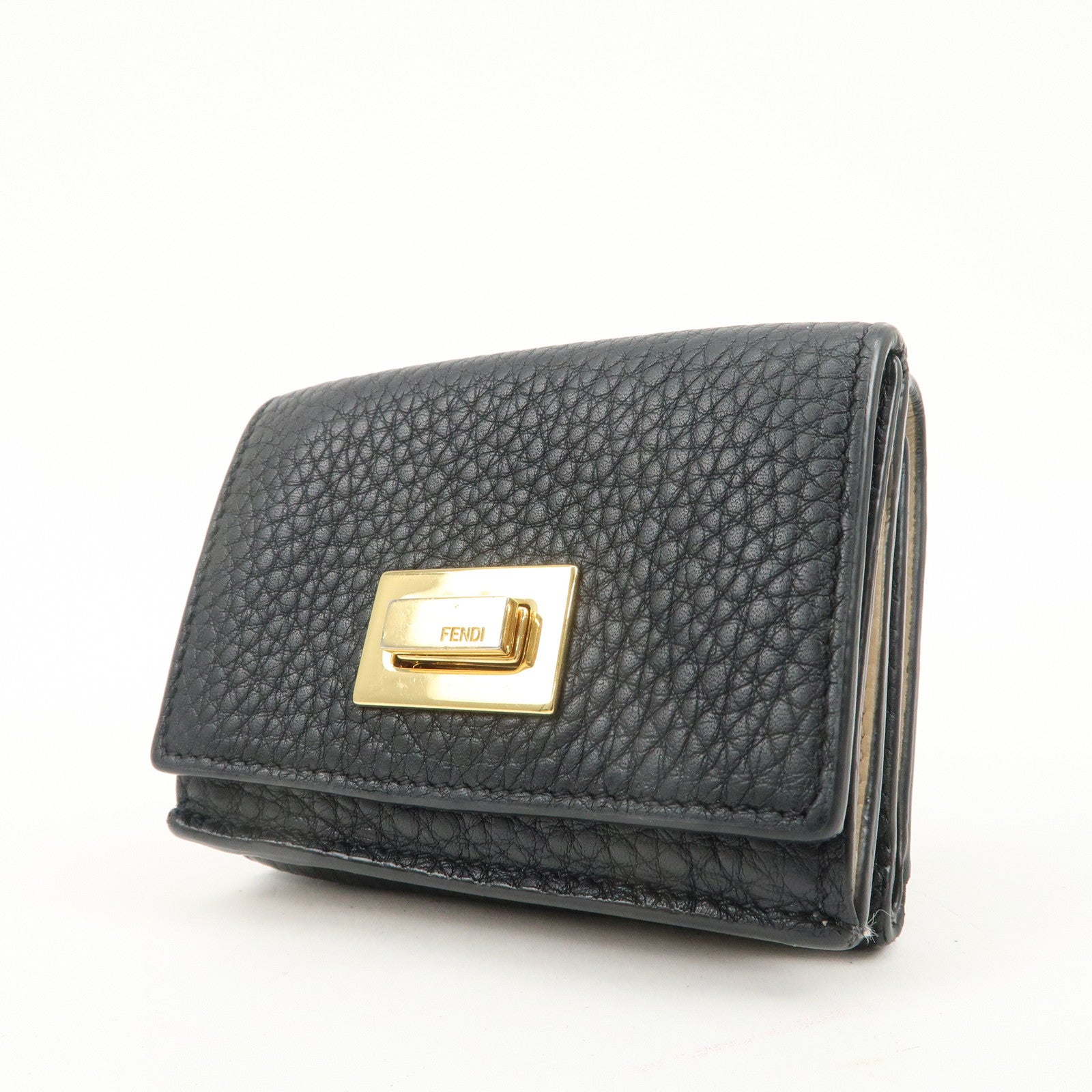 FENDI Leather Peekaboo Micro Wallet Black Gold Hardware 8M0426