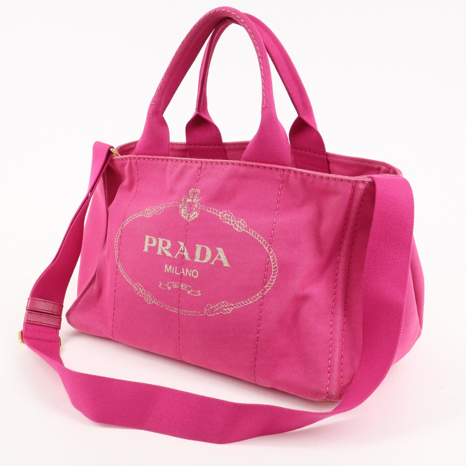 PRADA Logo Canapa Canvas 2way Tote Bag Hand Bag Pink BN2642