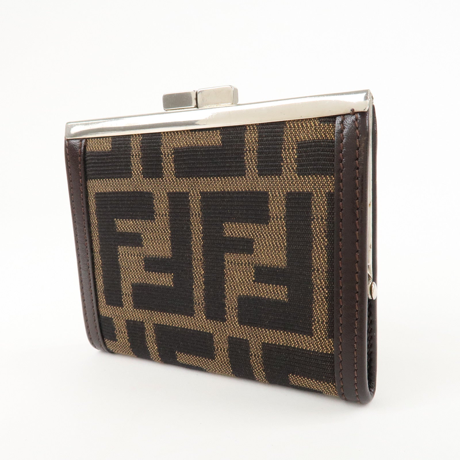 FENDI Zucca Canvas Leather Coin Case Brown Black 30826