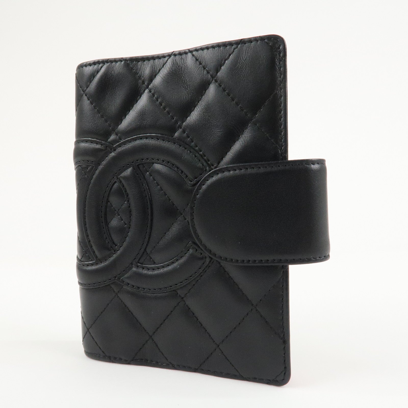 CHANEL Cambon Line Lamb Skin Planner Cover Black A13505 Used