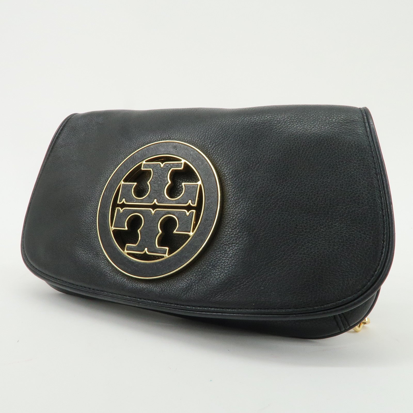 Tory Burch Amanda Logo Leather Chain Shoulder Bag Black