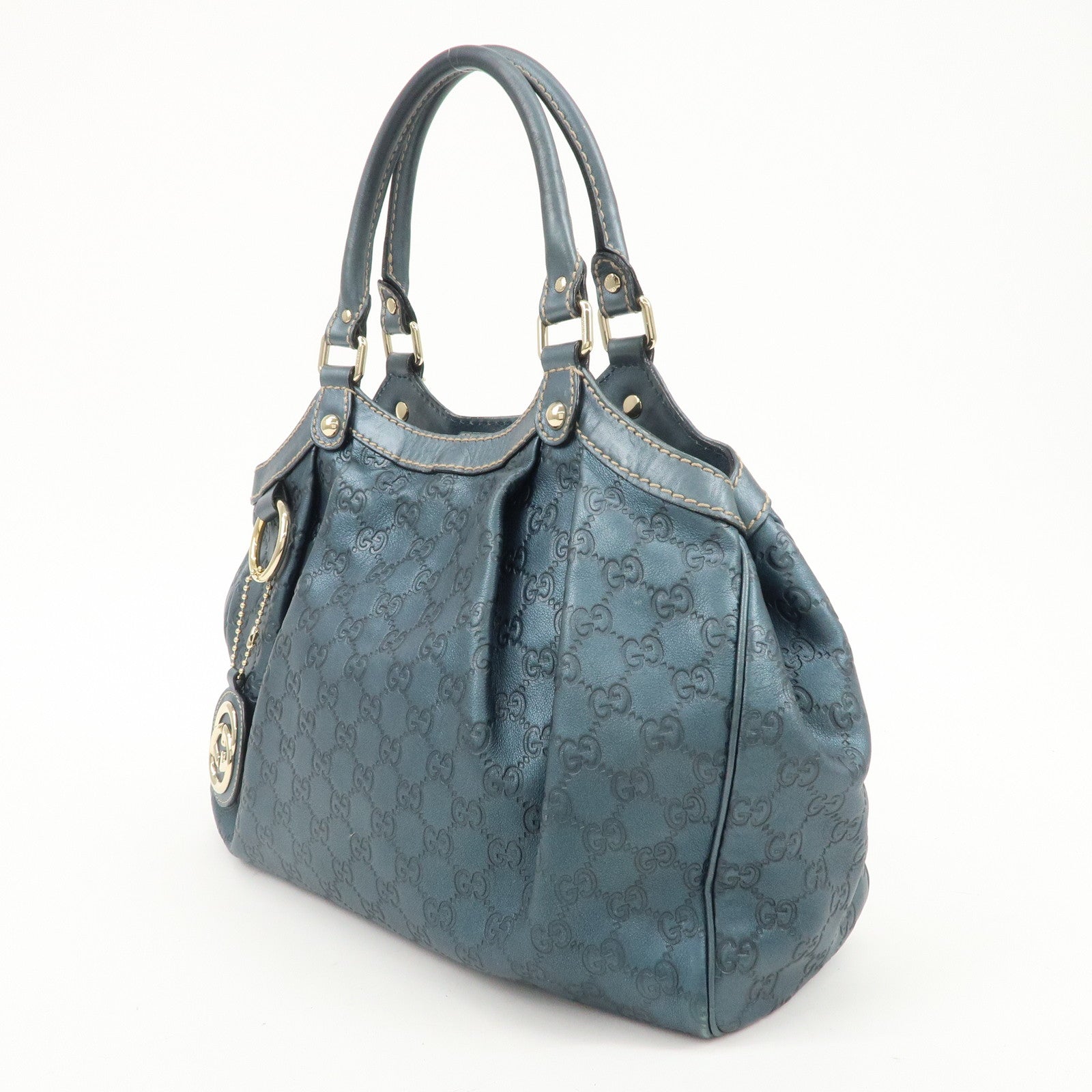 GUCCI Sukey Guccissima Leather Handbag Pearl Blue 211944