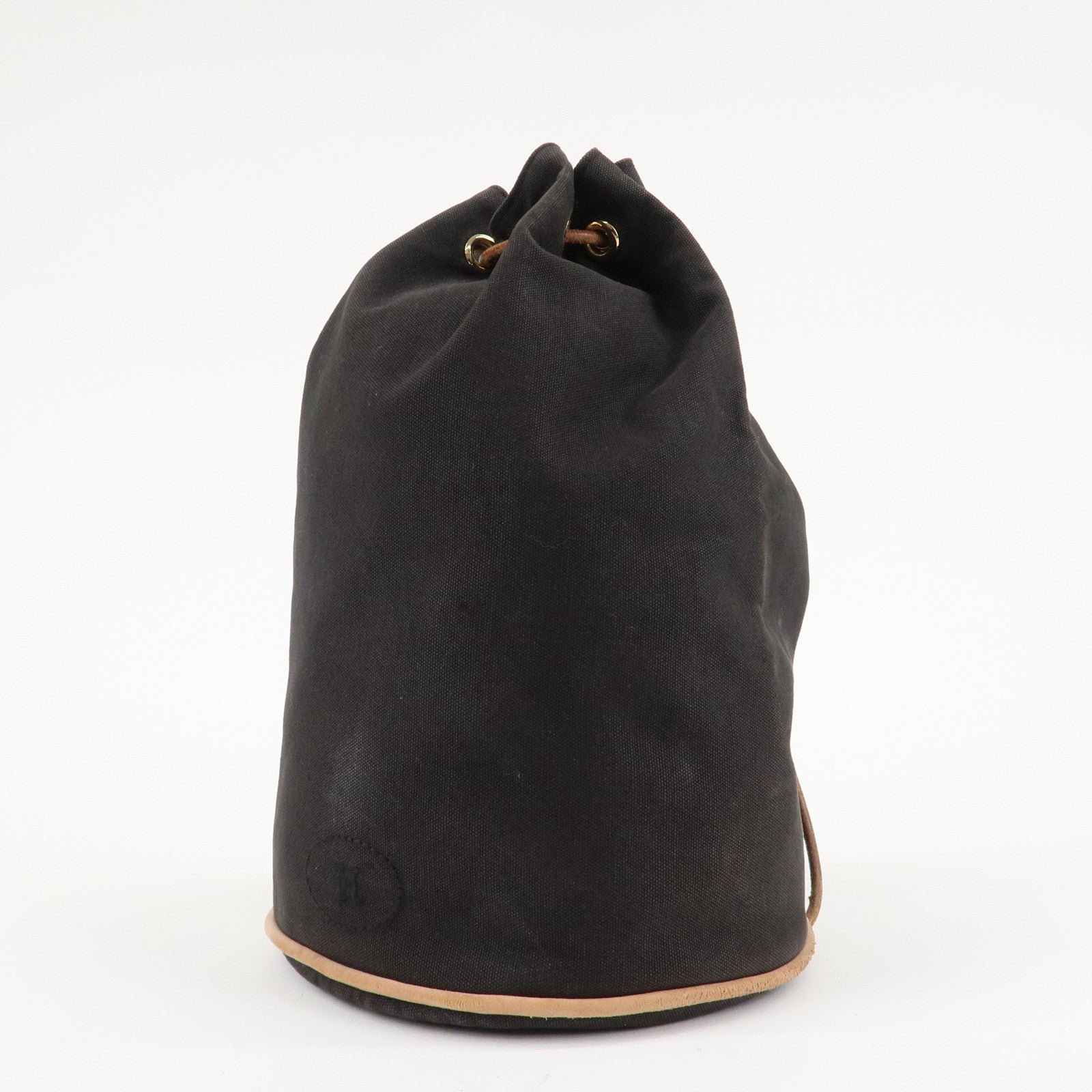 HERMES Cotton Canvas Leather  Polochon Mimile PM Black Used