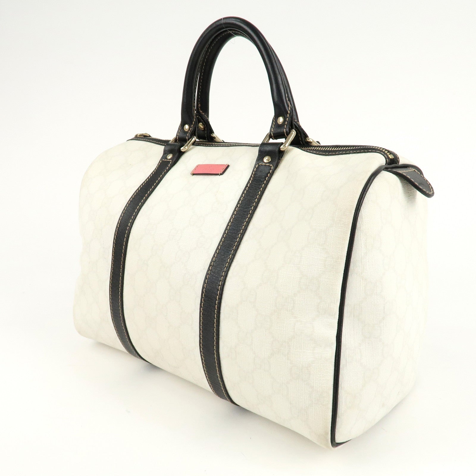 GUCCI GG Supreme Leather Boston Bag Hand Bag Ivory Black 193603