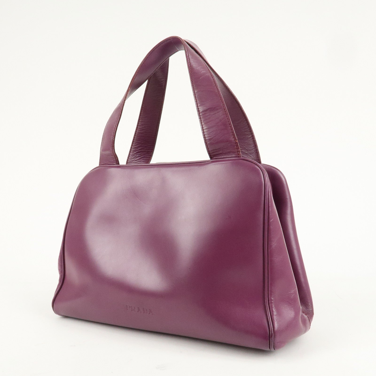 PRADA Leather Tote Bag Hand Bag Purple Antique Black HDW Used