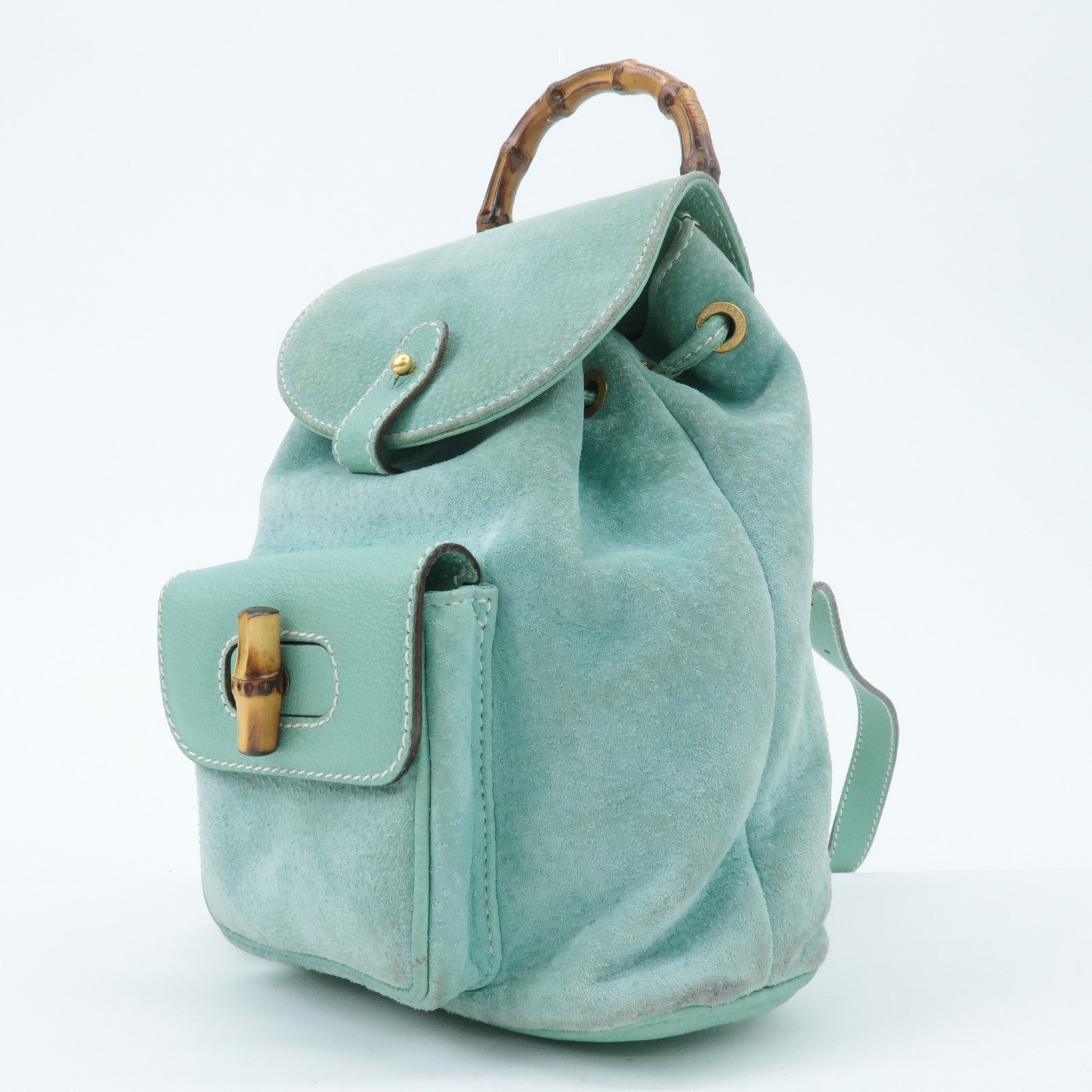 GUCCI Bamboo Suede Leather Mini Back Pack Green 003.2058.0030