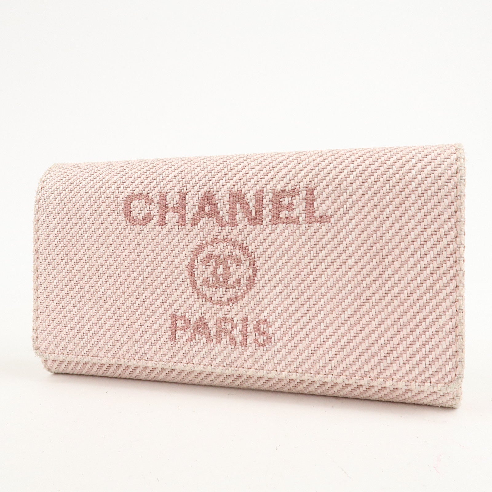 CHANEL Deauville Canvas Bi-fold Long Wallet Pink A80056