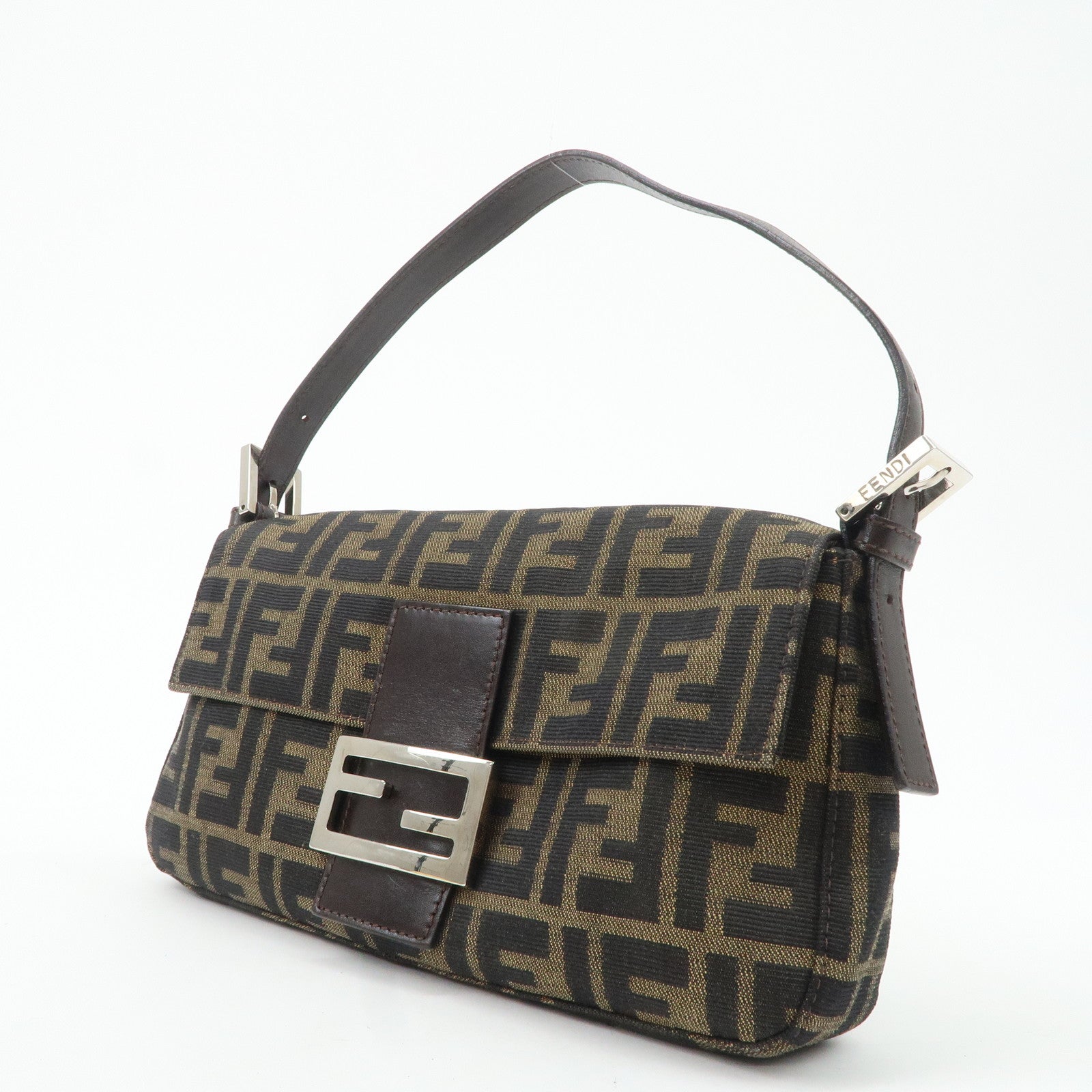 FENDI Mamma Baguette Zucca Canvas Leather Shoulder Bag 26424