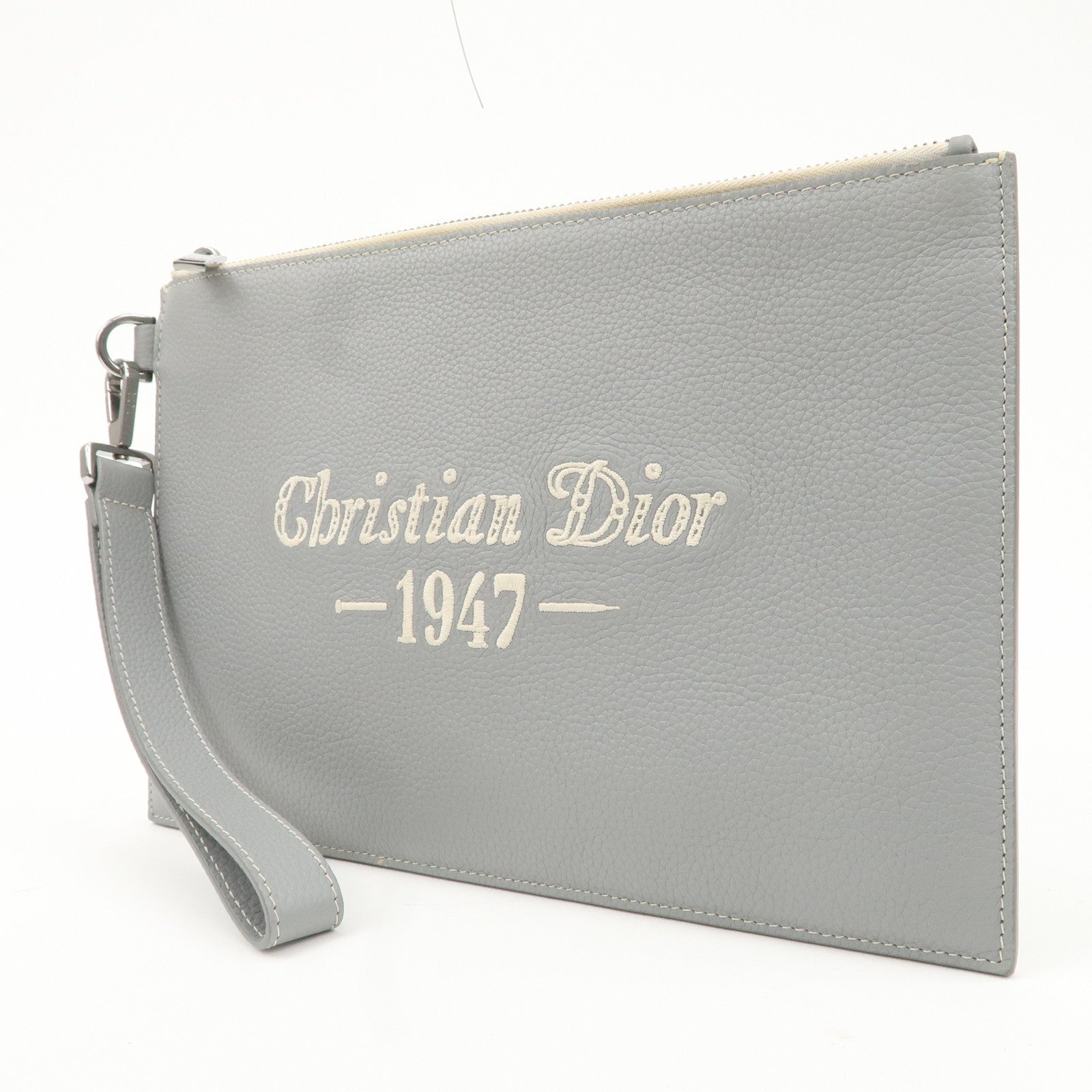 Christian Dior Leather CD 1947 Clutch Pouch Gray