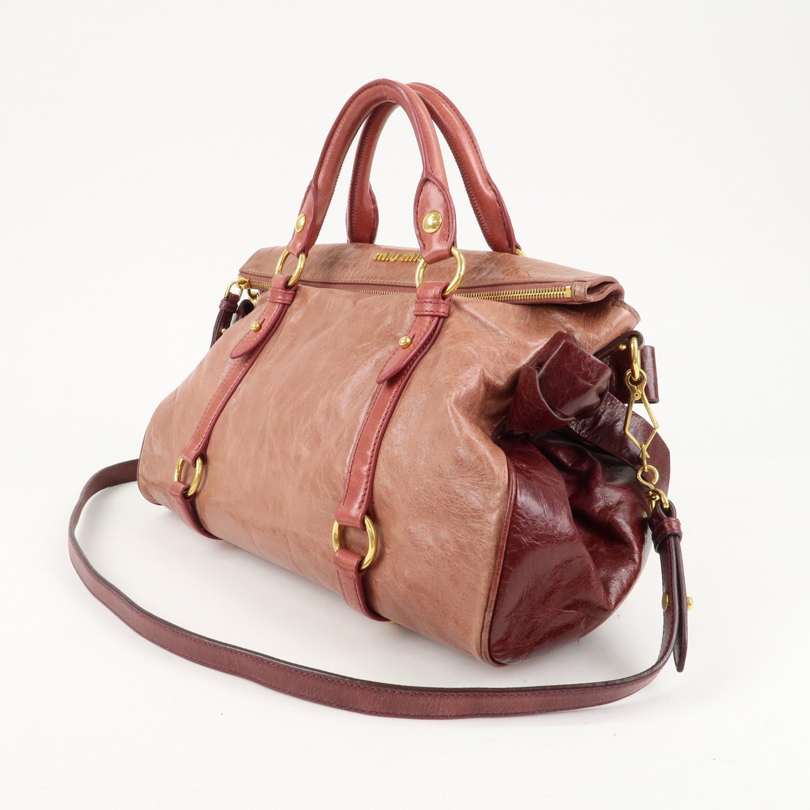 MIU MIU Leather 2Way Bag Hand Bag Pink Gold Hardware