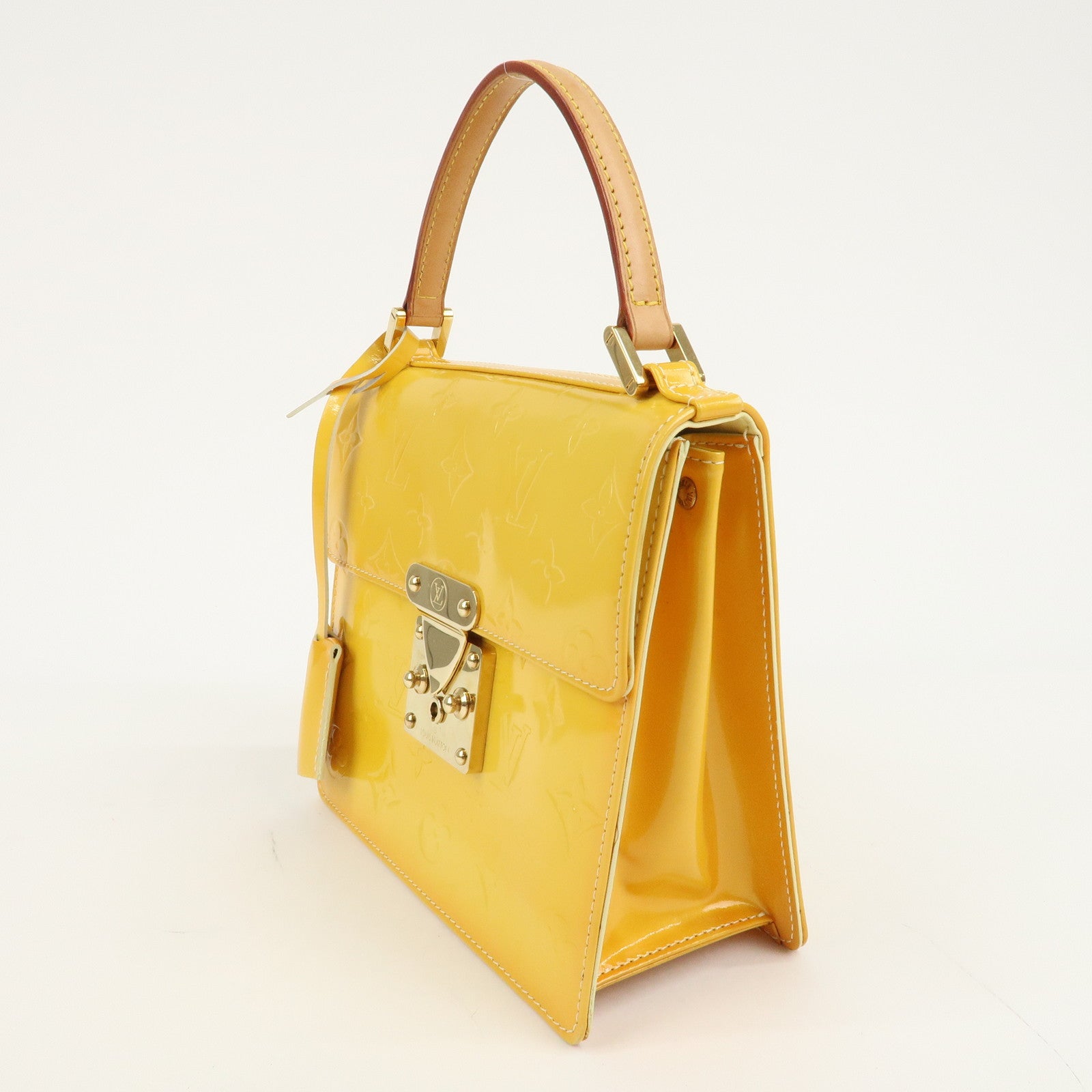 Louis Vuitton Vernis Spring Street Hand Bag LimeYellow M91068 Used