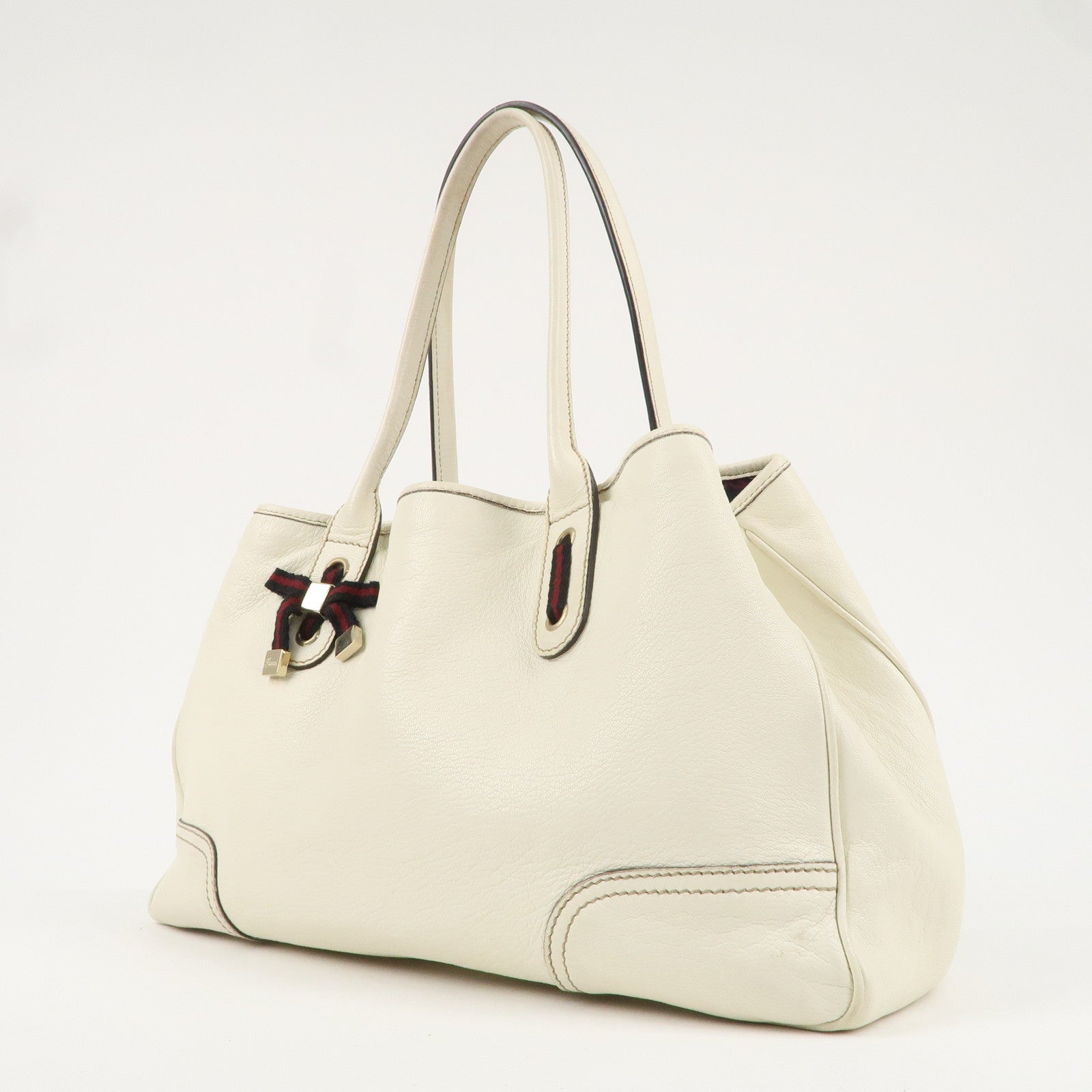 GUCCI Princy Sherry Leather Tote Shoulder Bag Ivory 163805