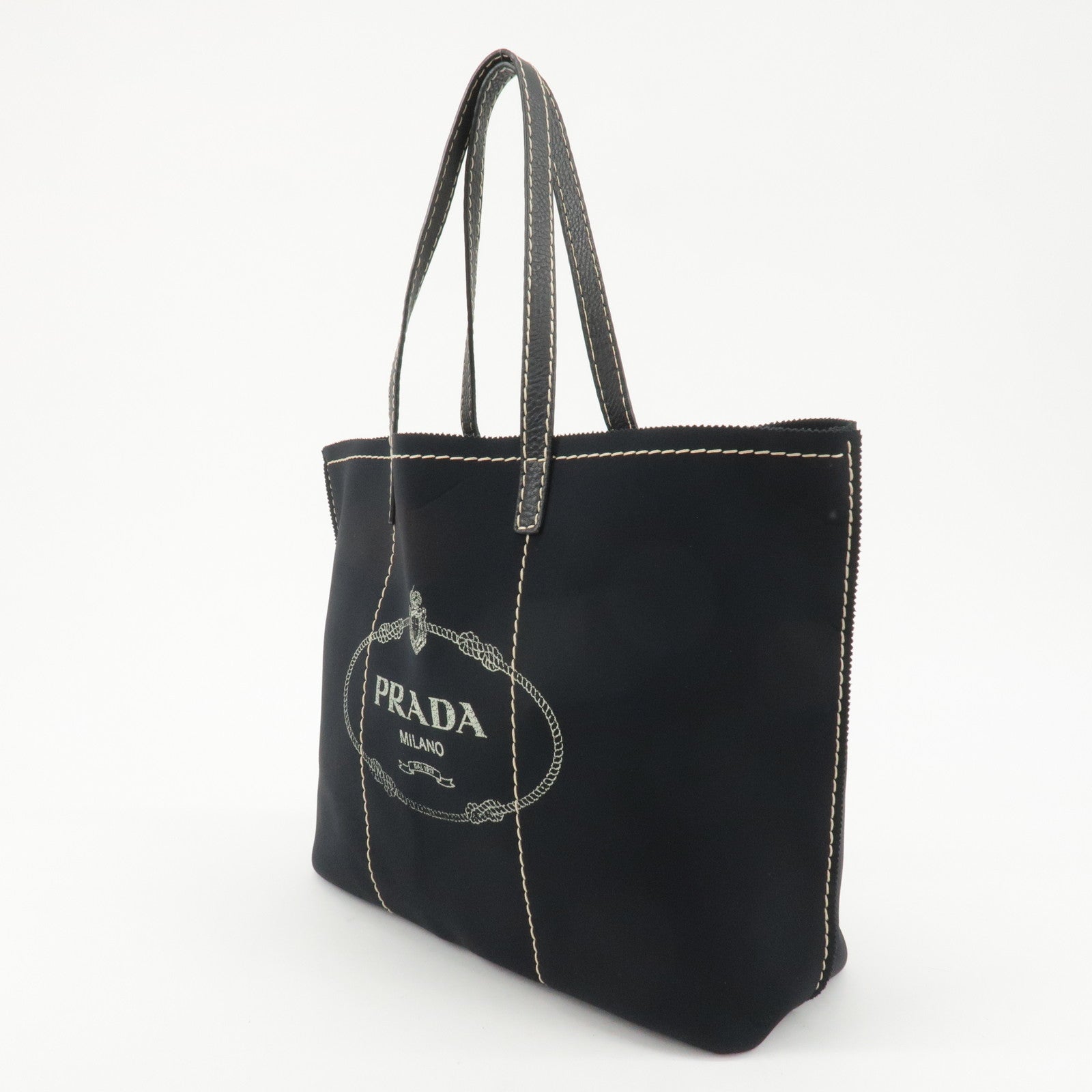 PRADA Logo Urethane Leathr Tote Bag Shoulder Bag Black