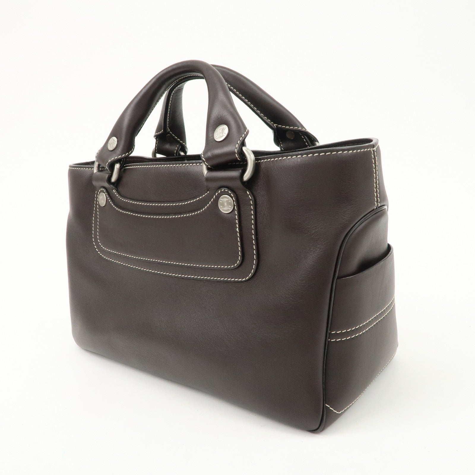 CELINE Leather Boogie Bag Hand Bag Brown Silver HDW CE00/23 Used