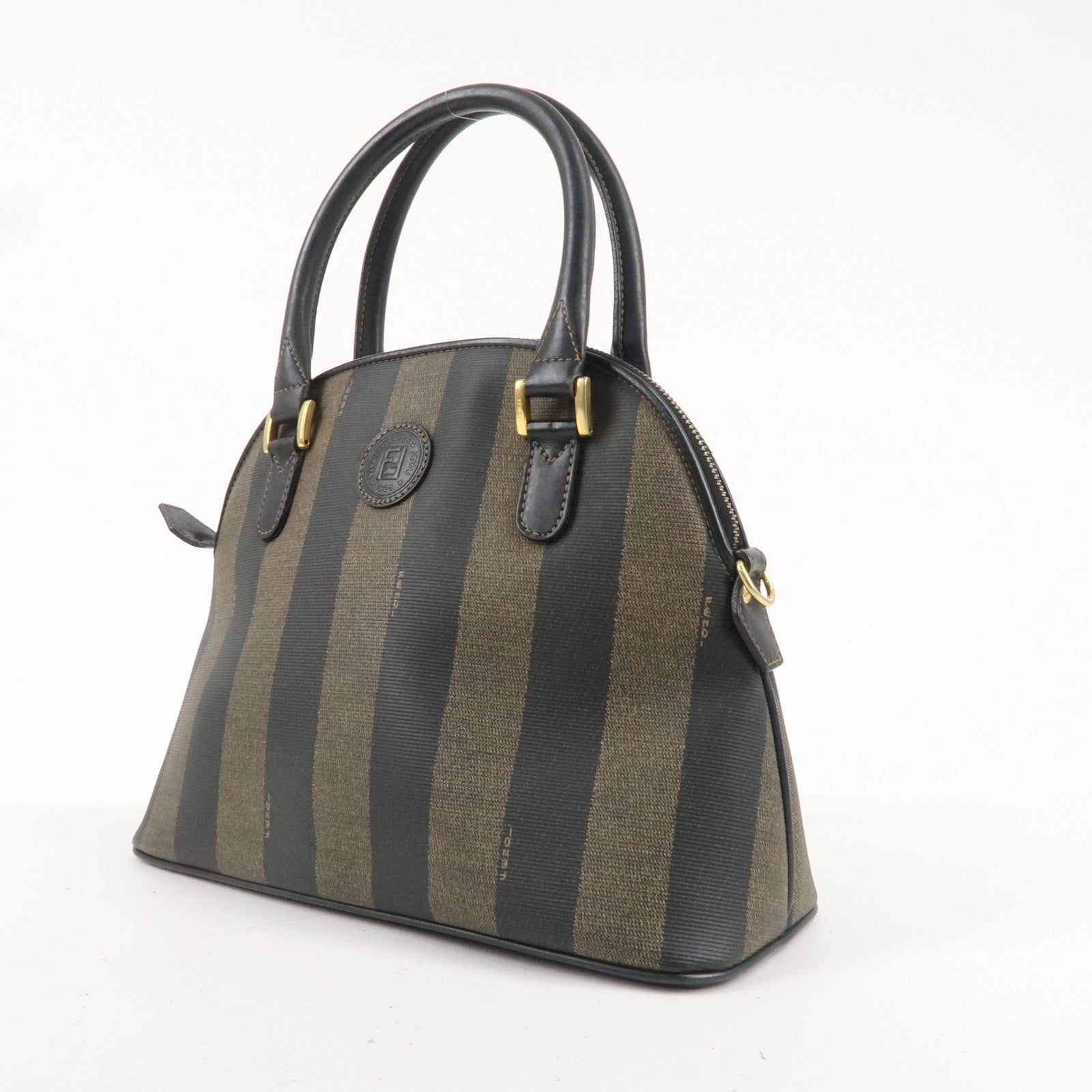 FENDI Pequin PVC Leather ２Way Hand Bag Black Brown 14092