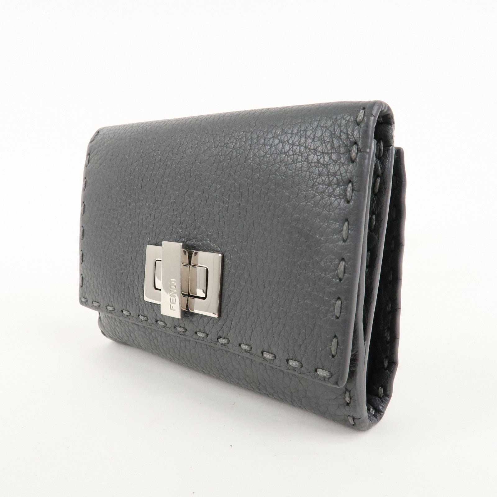 FENDI Selleria Leather Peekaboo Bi-fold Wallet Gray 8M0359