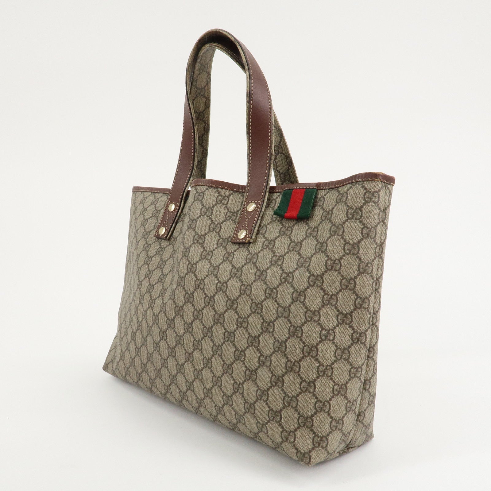 GUCCI Sherry GG Supreme Leather Tote Bag Beige Brown 211134