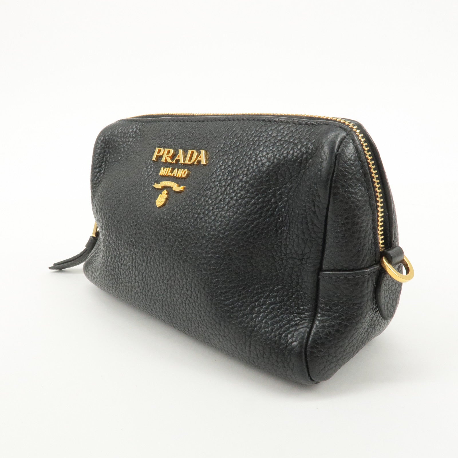 PRADA Logo Leather Pouch Cosmetic Pouch Black