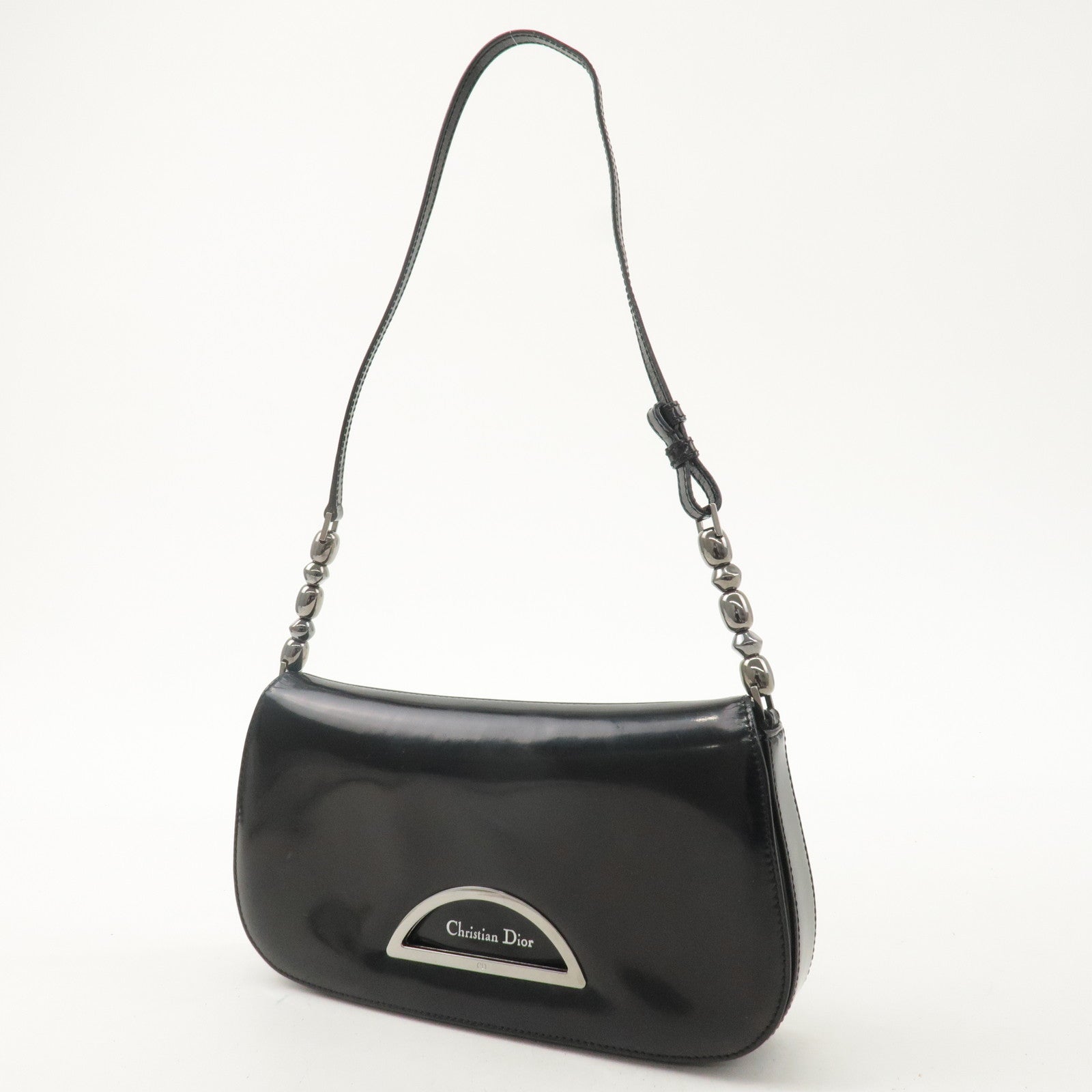 Christian Dior Enamel Leather Maris Pearl Shoulder Bag Black