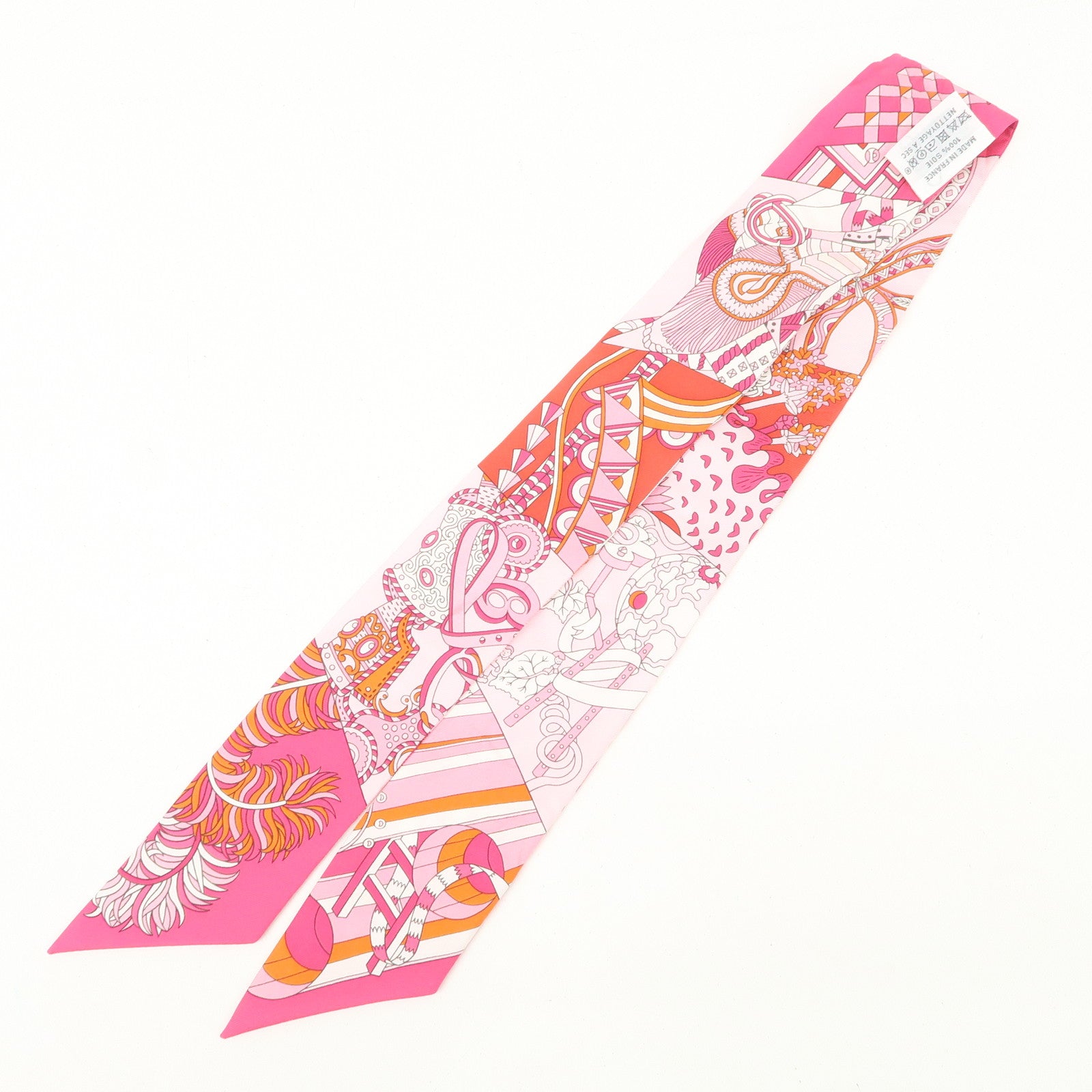 HERMES Silk 100% Twilly Scarf De l'Ombrelle aux Duels Pink Used