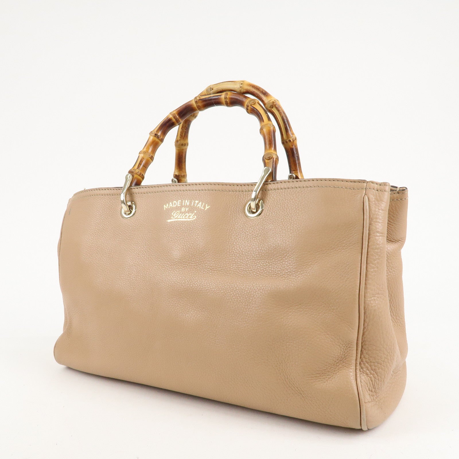 GUCCI Bamboo Leather Hand Bag Beige 323660