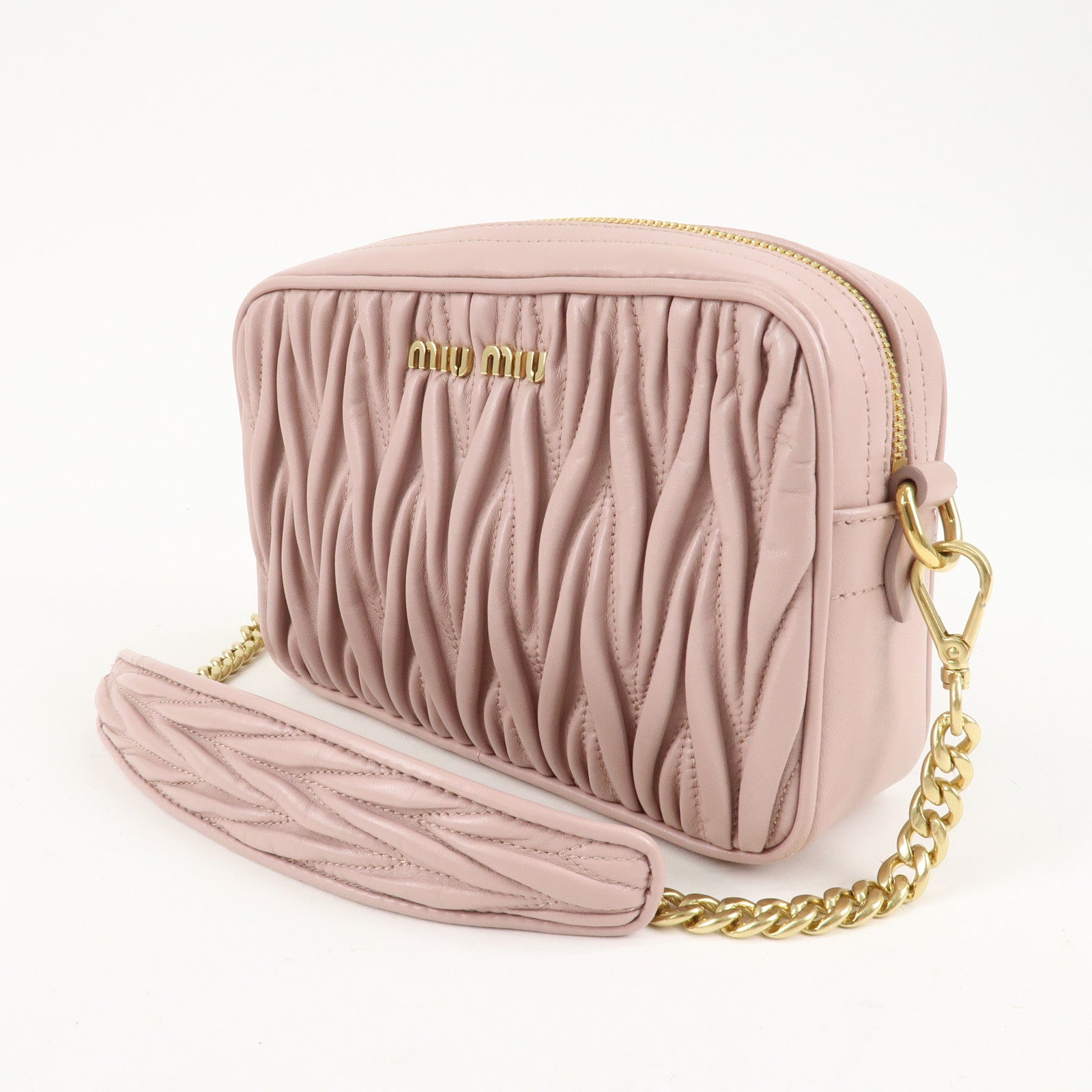 MIU MIU Matelasse Leather Chain Shoulder Bag Pink Beige