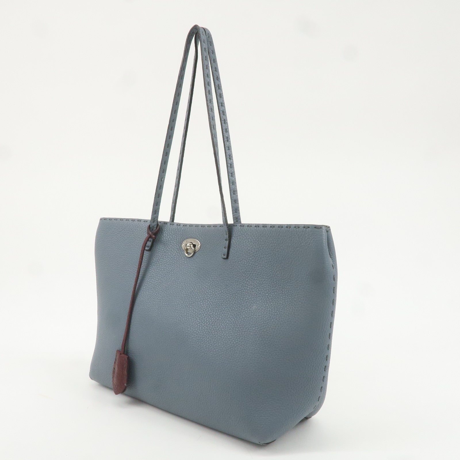 FENDI Selleria Leather Tote Bag Shoulder Bag Light Blue