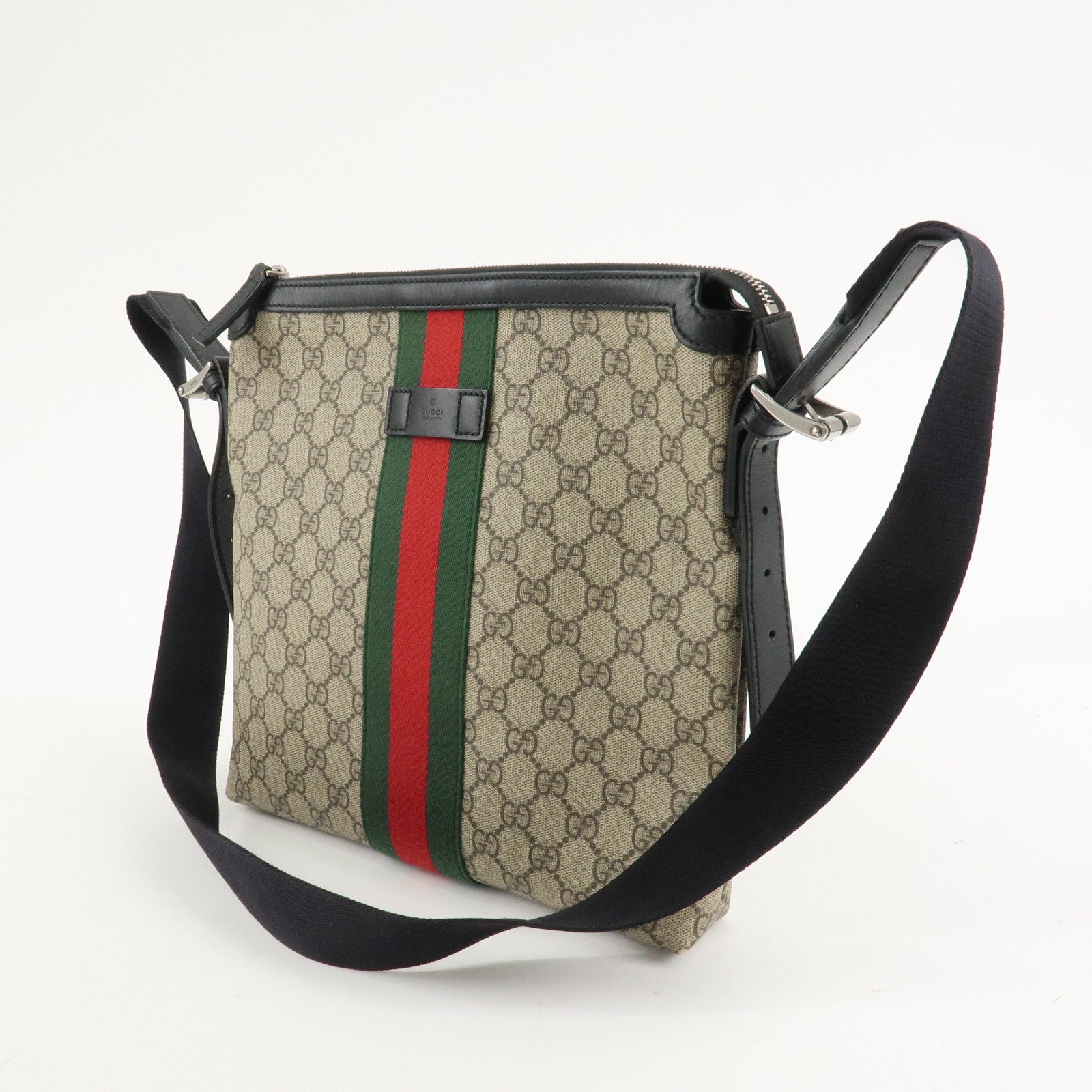 GUCCI Sherry GG Canvas Leather Shoulder Bag Beige Black 387111 Used