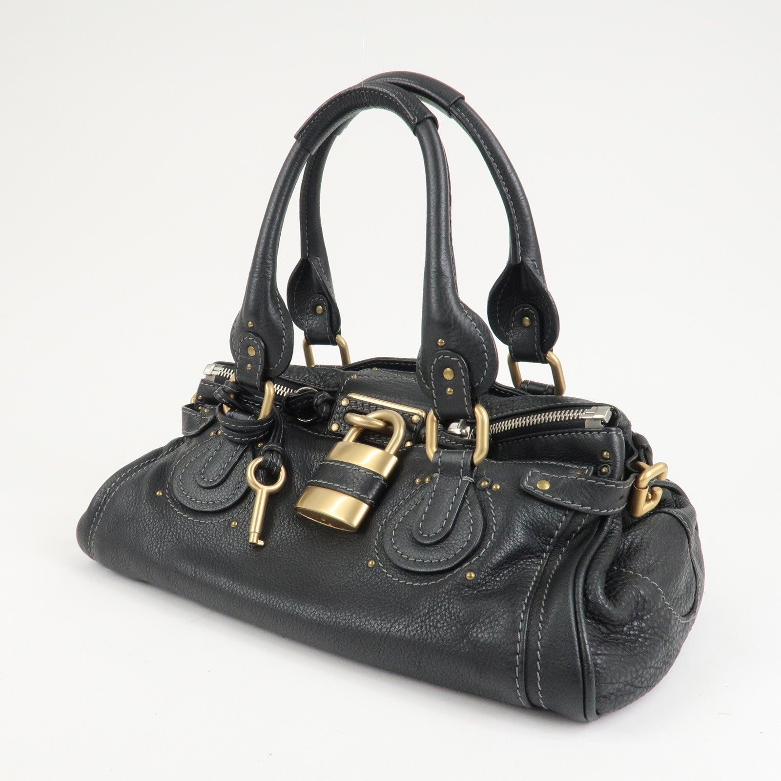 Chloe Paddington Leather Hand Bag Shoulder Bag Medium Black Used
