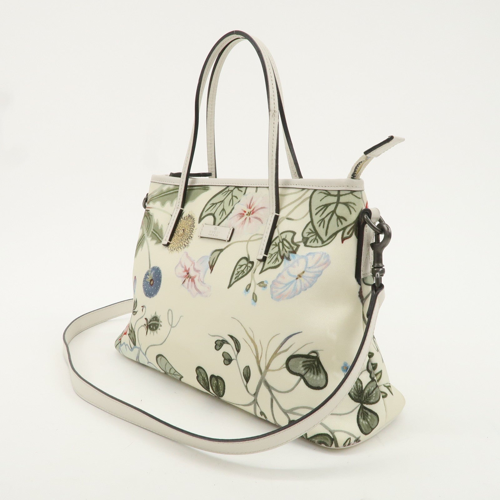 GUCCI Flora Canvas Leather 2WAY Bag Hand Shoulder Bag Ivory 353440