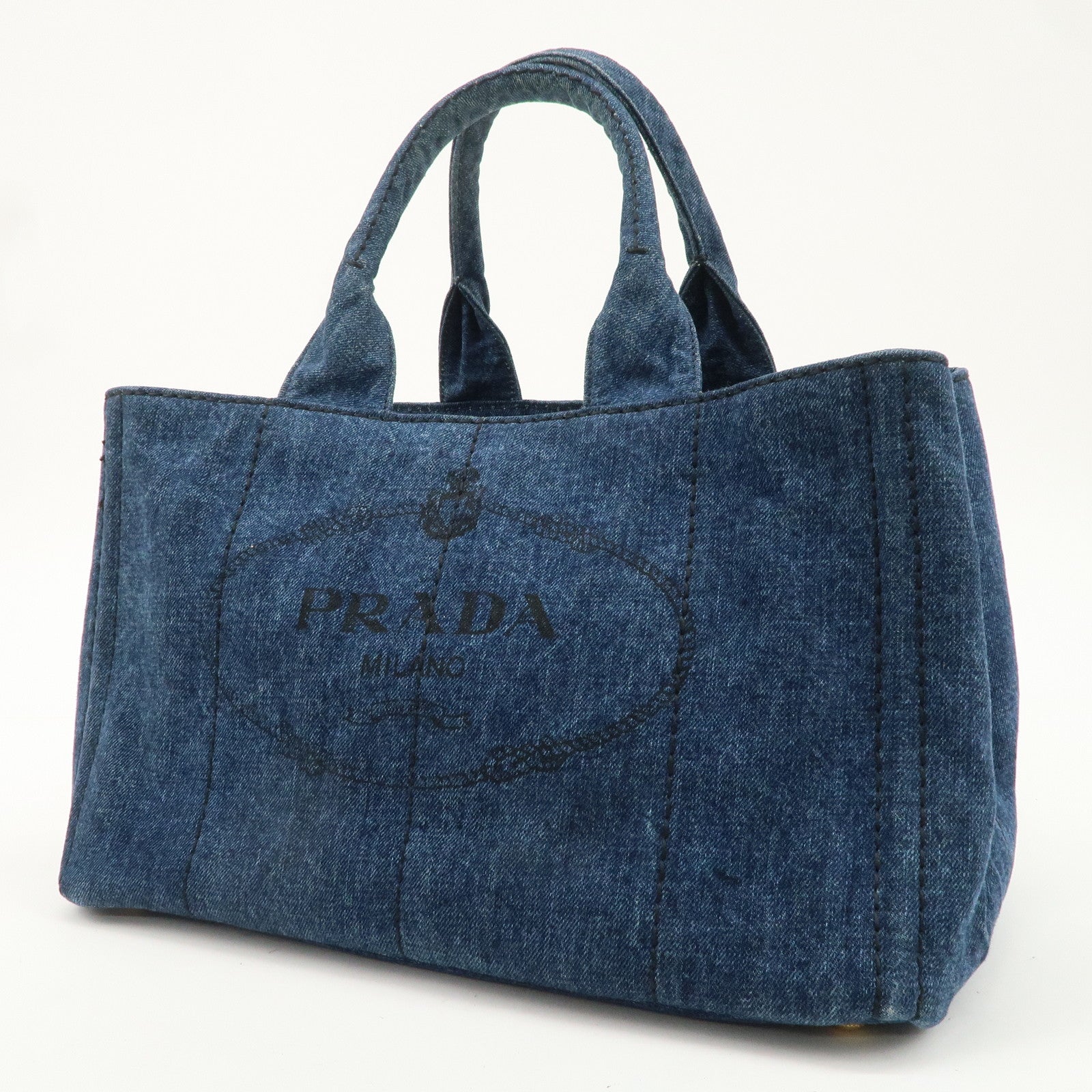 PRADA Logo Canapa Large Canvas Tote Hand Bag Blue BN1872