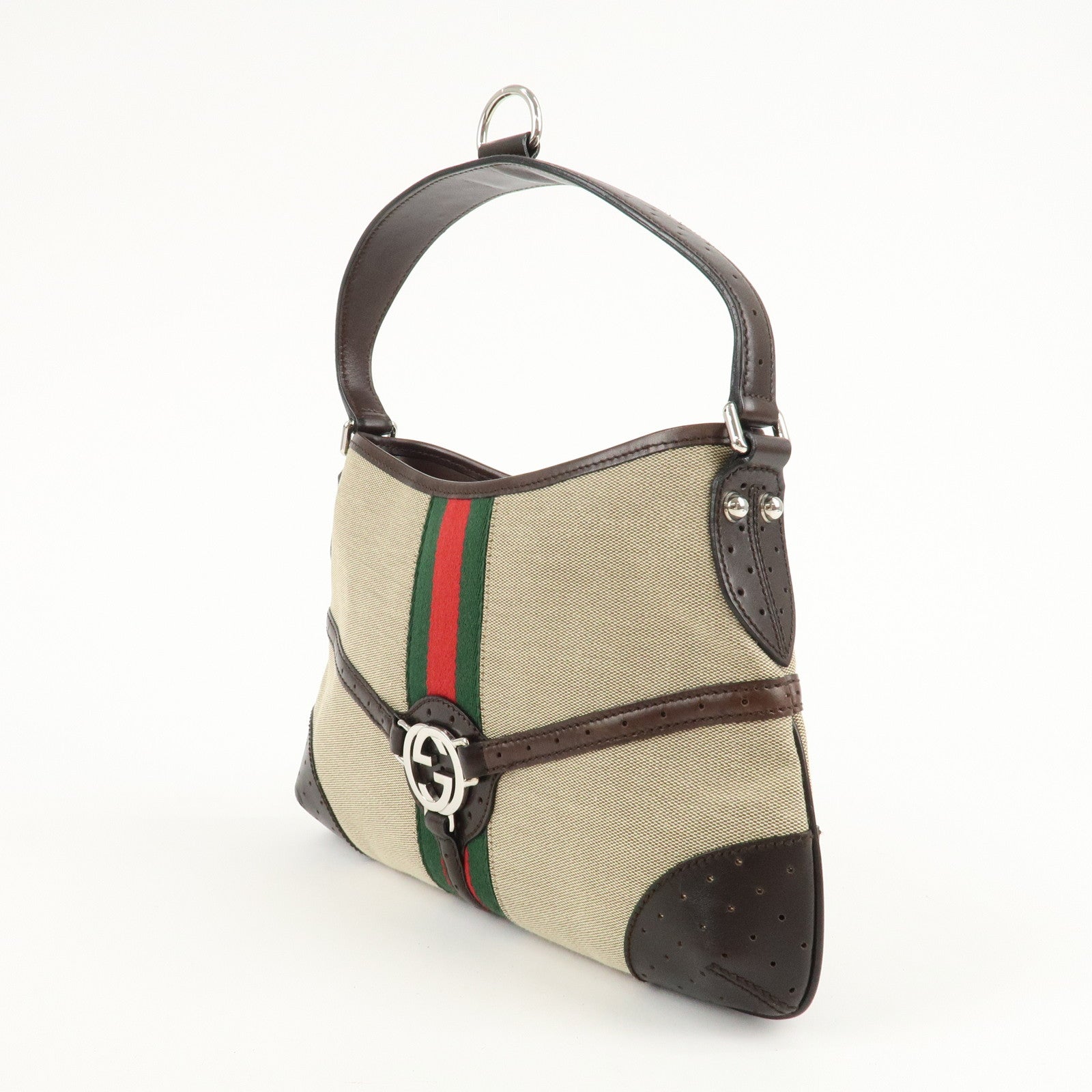 GUCCI Shelley Interlocking G Canvas Leather Shoulder Bag 114877